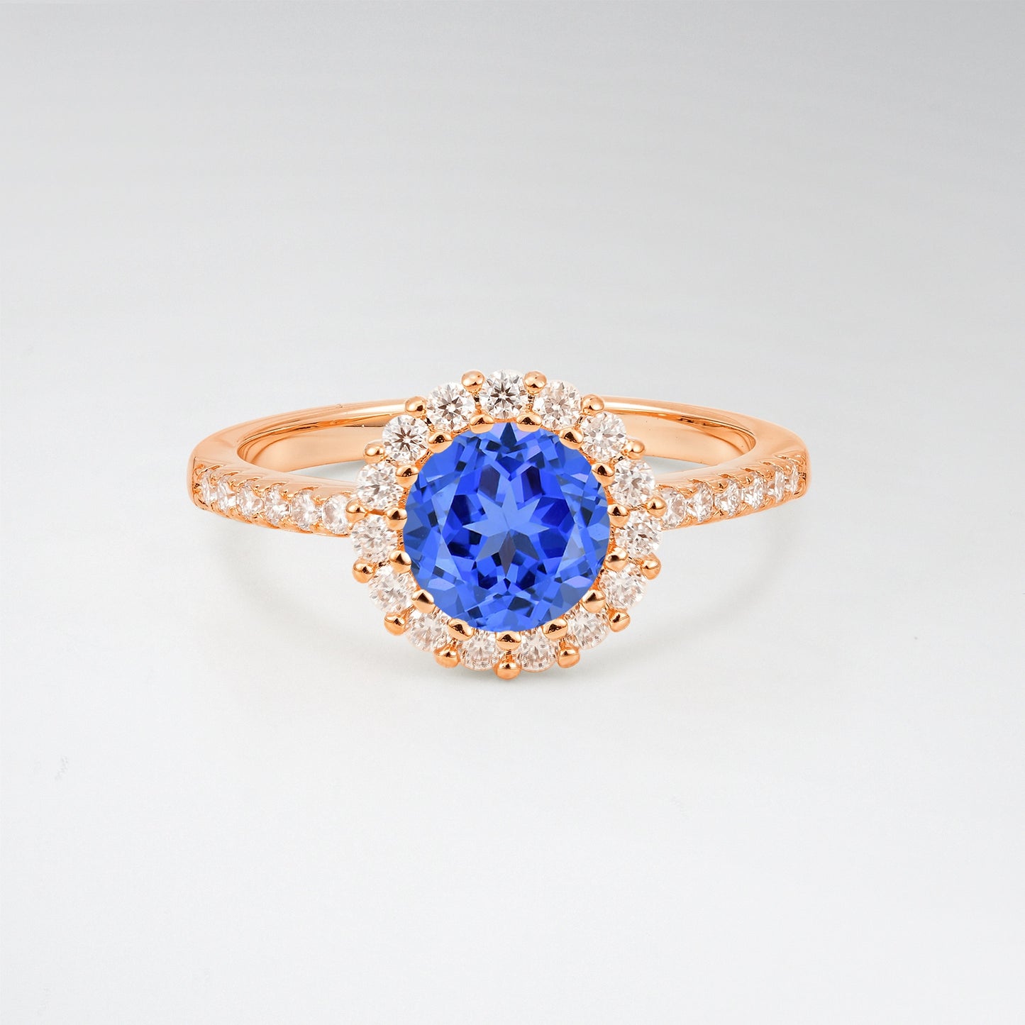 Classic Round Cut Sapphire 1.5CT Halo Pave Band Engagement Ring - Additional view