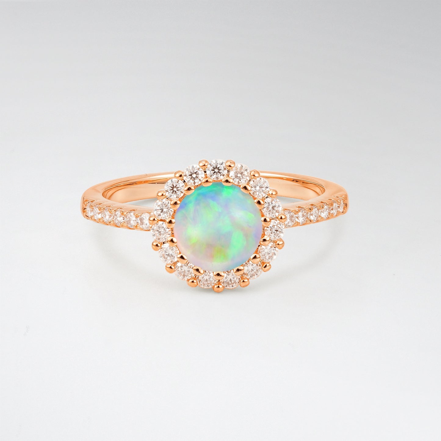 Classic Round Cut Opal 1.5CT Halo Pave Band Engagement Ring - Additional view