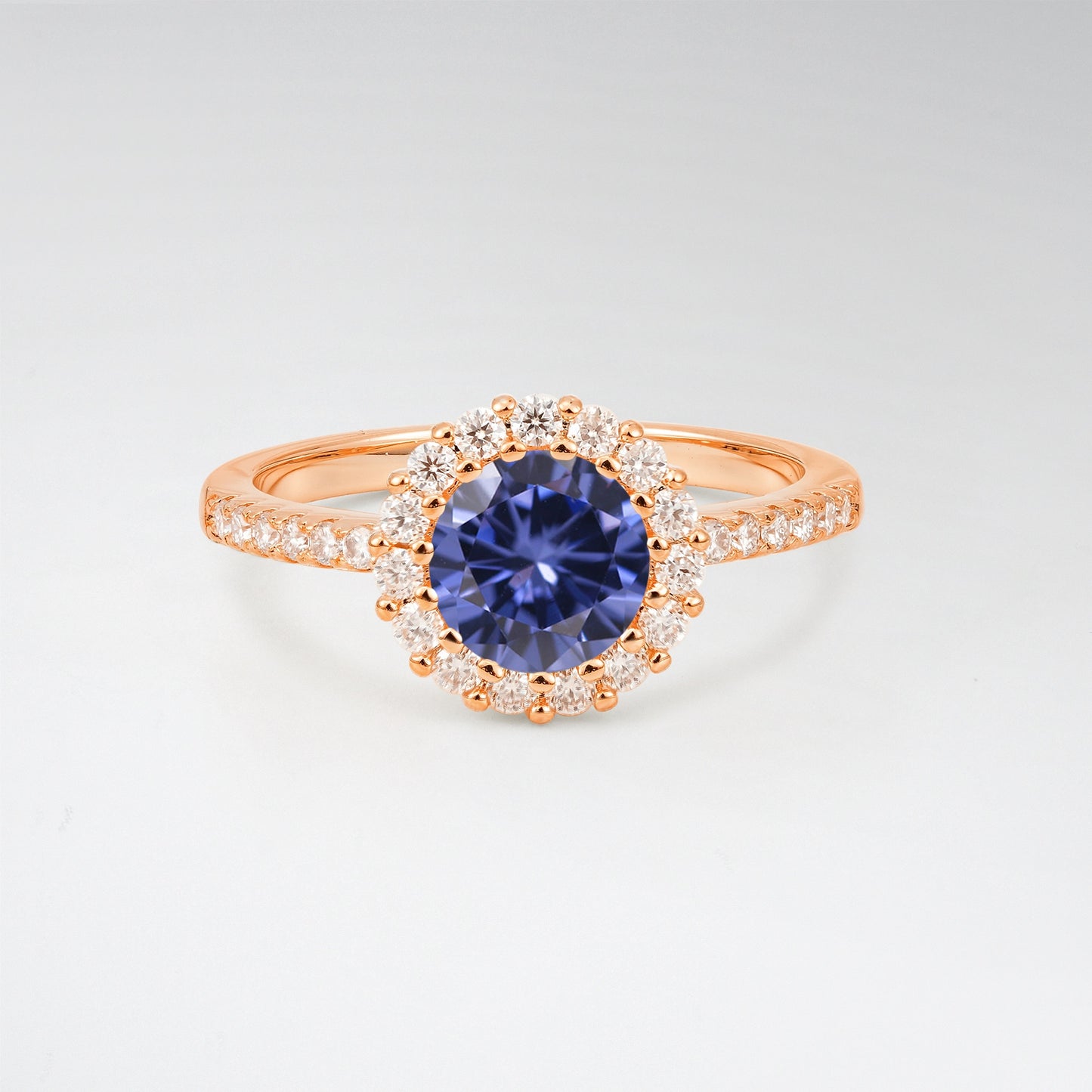 Classic Round Cut Tanzanite 1.5CT Halo Pave Band Engagement Ring - Additional view