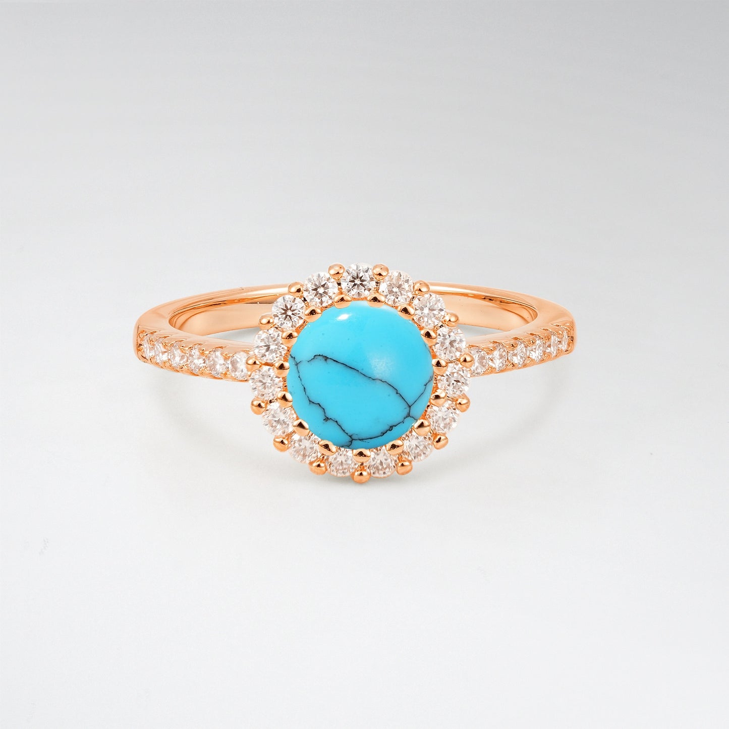 Classic Round Cut Turquoise 1.5CT Halo Pave Band Engagement Ring - Additional view