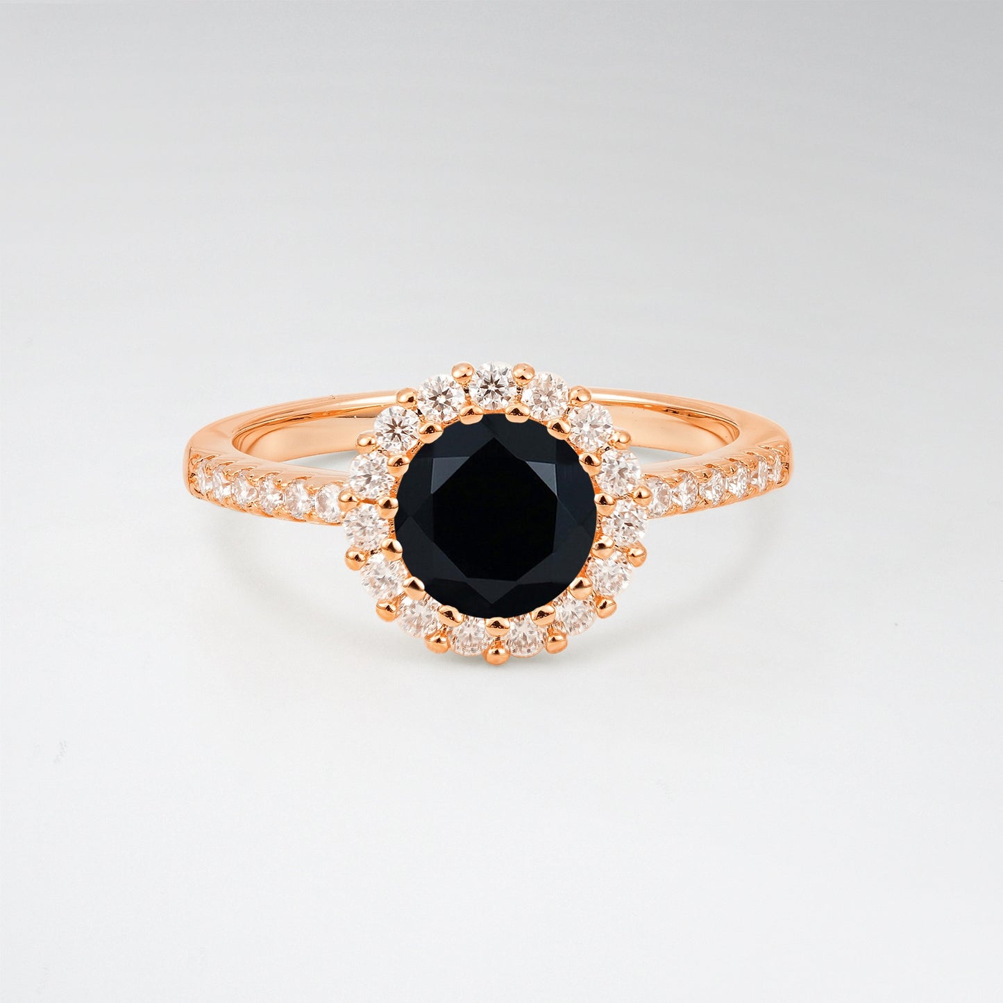 Classic Round Cut Black Onyx 1.5CT Halo Pave Band Engagement Ring - Additional view