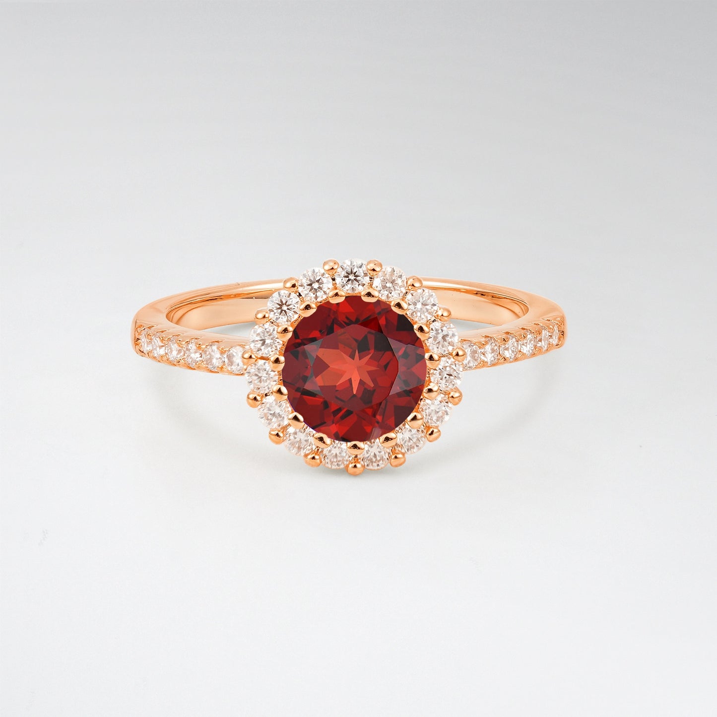 Classic Round Cut Garnet 1.5CT Halo Pave Band Engagement Ring - Additional view