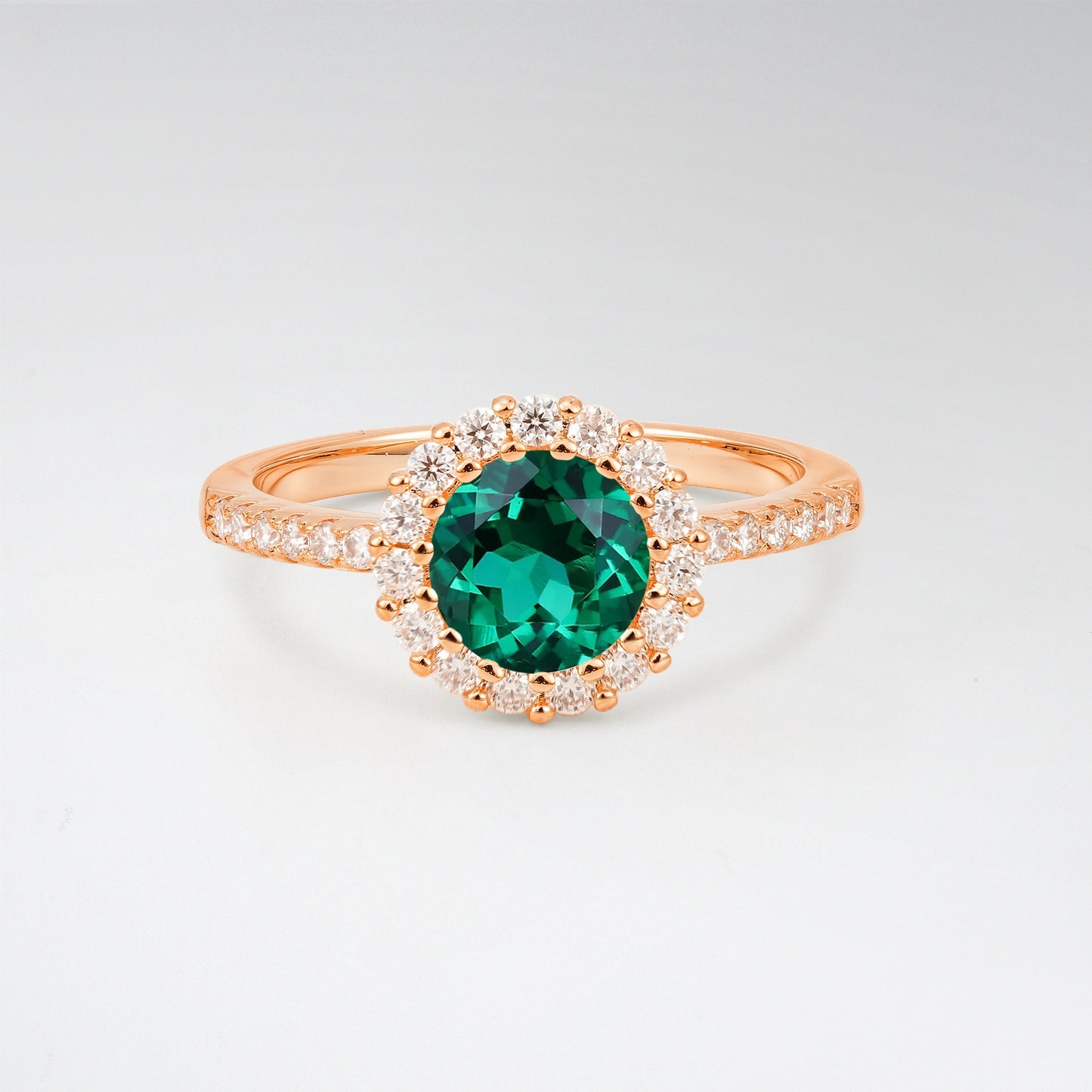 Classic Round Cut Emerald 1.5CT Halo Pave Band Engagement Ring - Additional view