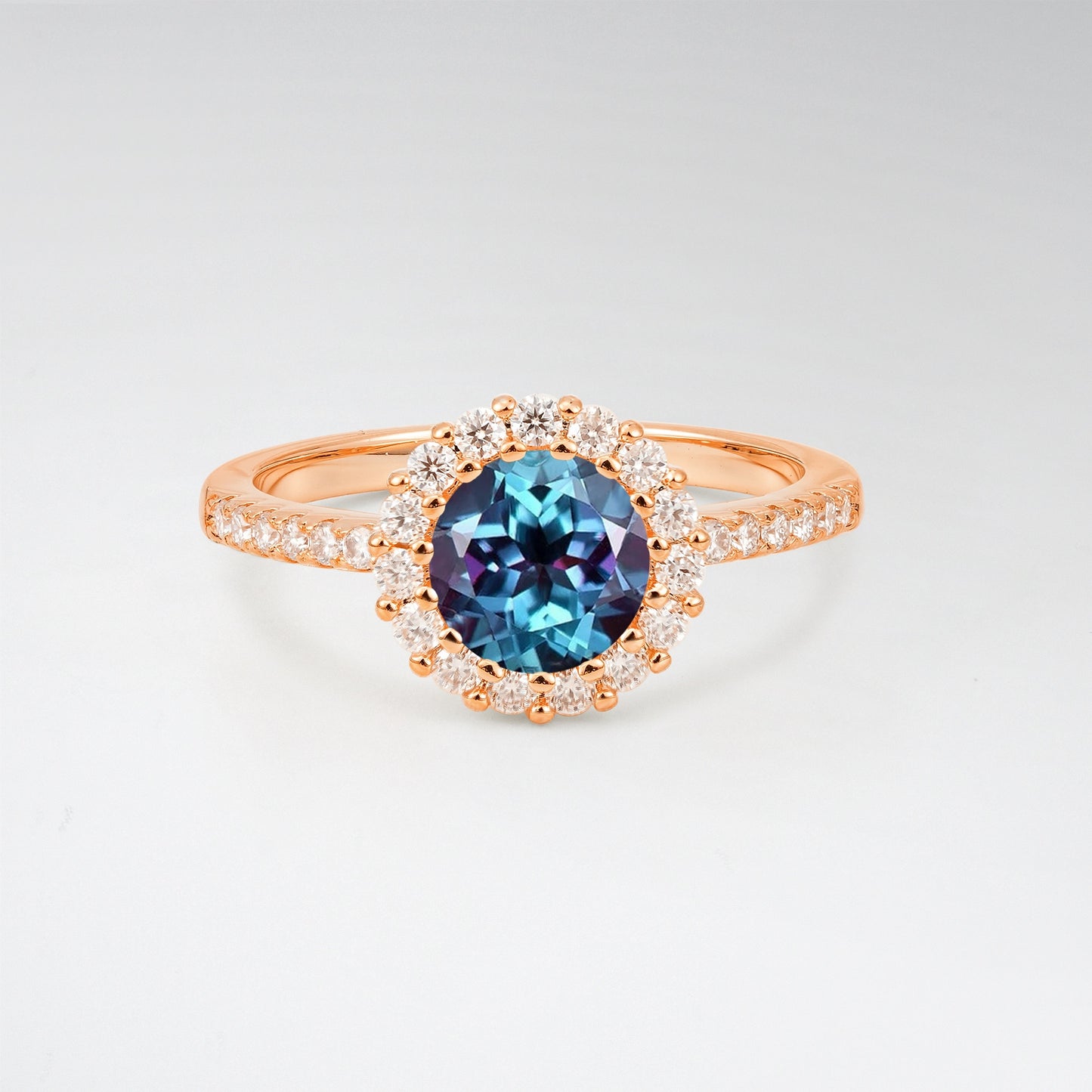 Classic Round Cut Alexandrite 1.5CT Halo Pave Band Engagement Ring - Additional view