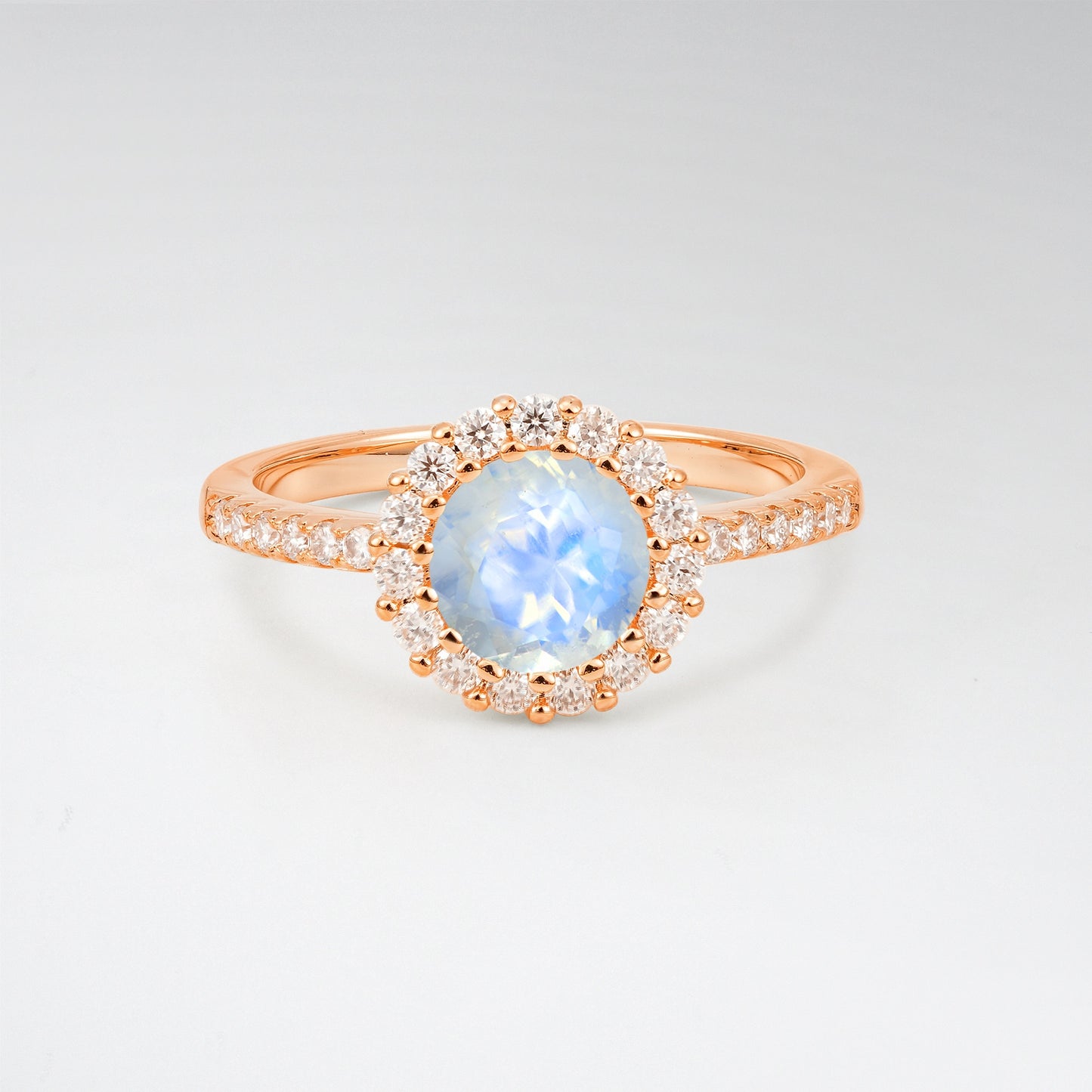 Classic Round Cut Moonstone 1.5CT Halo Pave Band Engagement Ring - Additional view