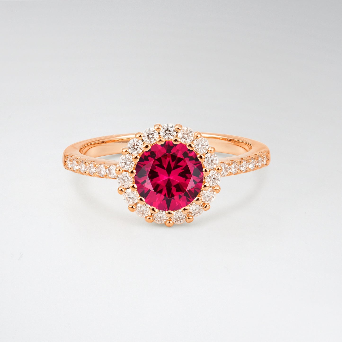 Classic Round Cut Ruby 1.5CT Halo Pave Band Engagement Ring - Additional view