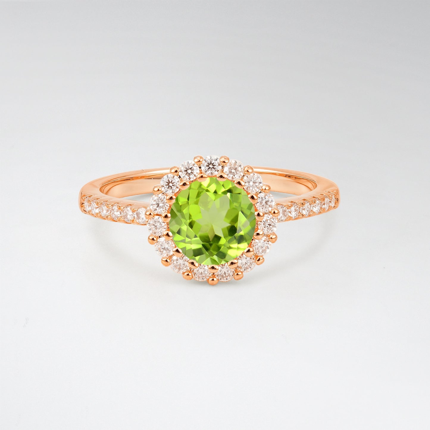 Classic Round Cut Peridot 1.5CT Halo Pave Band Engagement Ring - Additional view