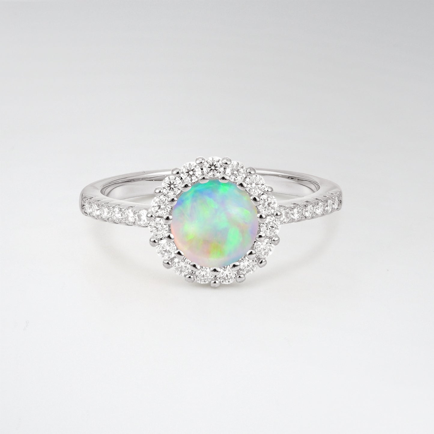 Classic Round Cut Opal 1.5CT Halo Pave Band Engagement Ring - Additional view