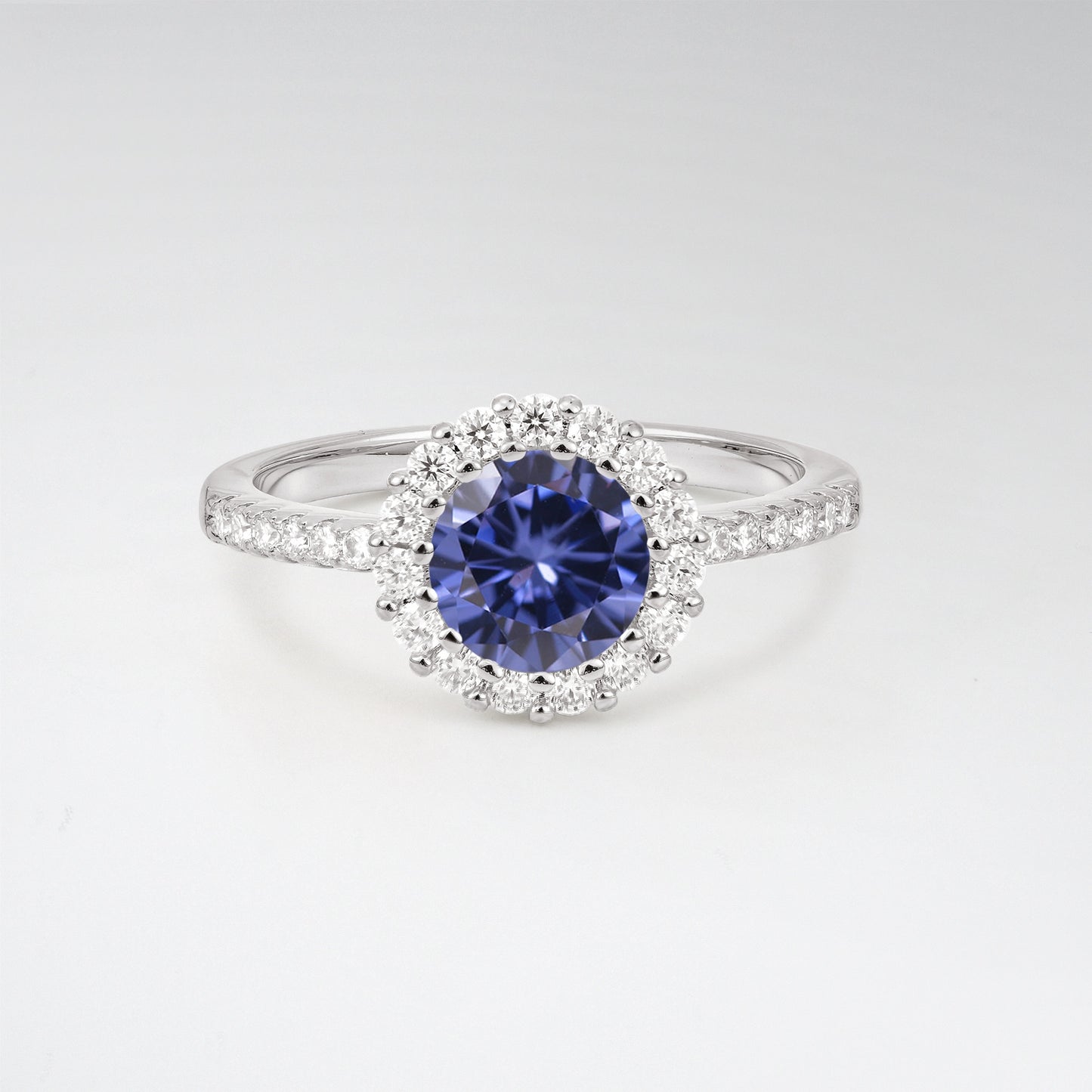 Classic Round Cut Tanzanite 1.5CT Halo Pave Band Engagement Ring - Additional view