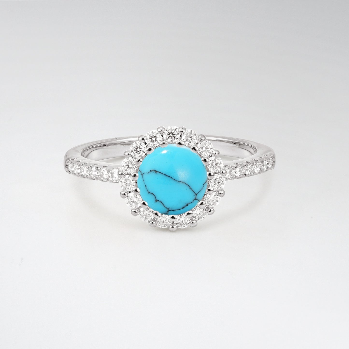 Classic Round Cut Turquoise 1.5CT Halo Pave Band Engagement Ring - Additional view