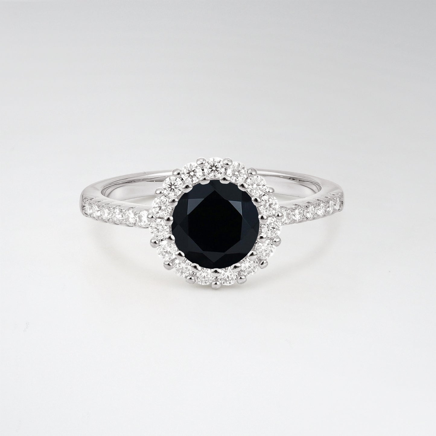 Classic Round Cut Black Onyx 1.5CT Halo Pave Band Engagement Ring - Additional view