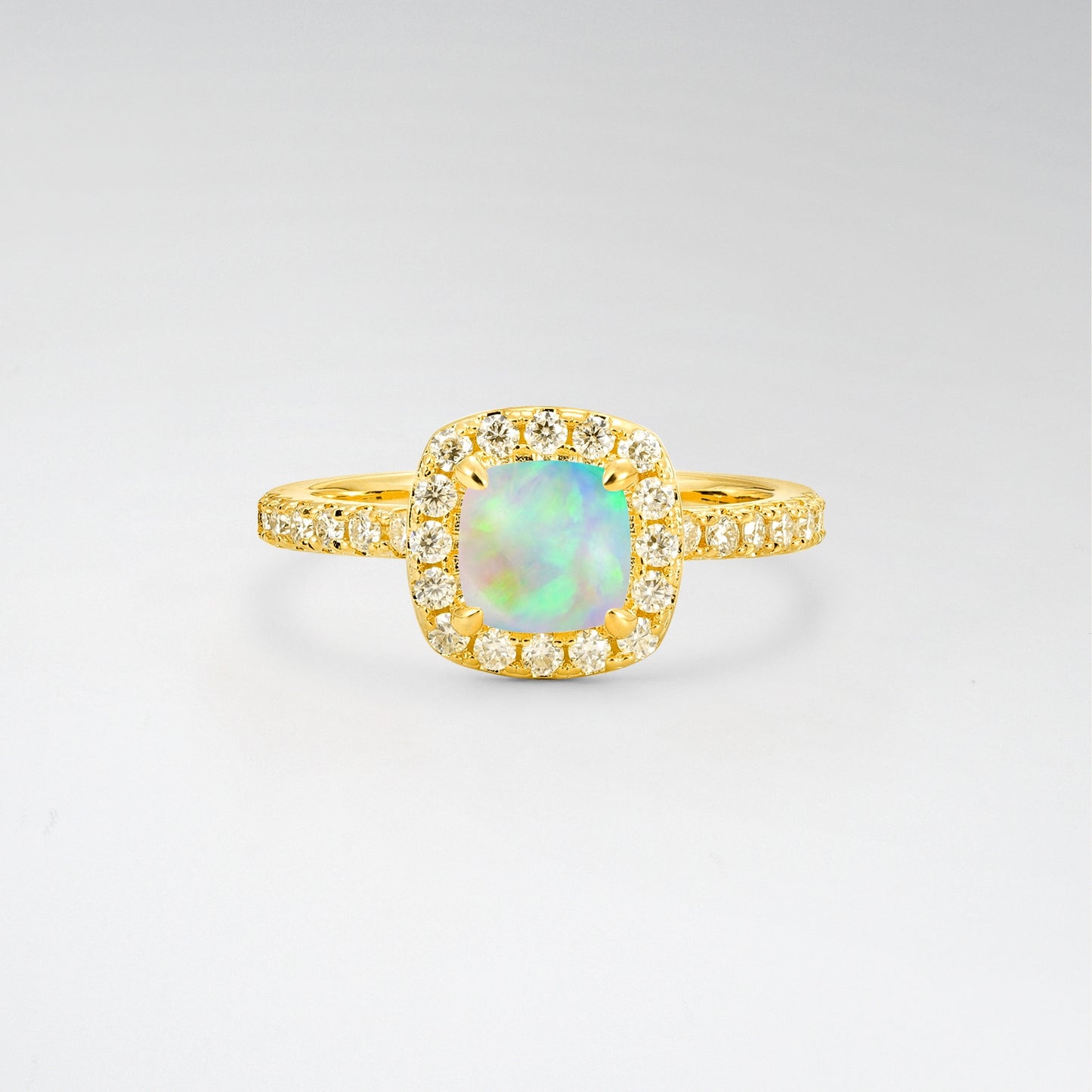 Cushion Cut Elegant Opal Halo Pave Engagement Ring - Additional view
