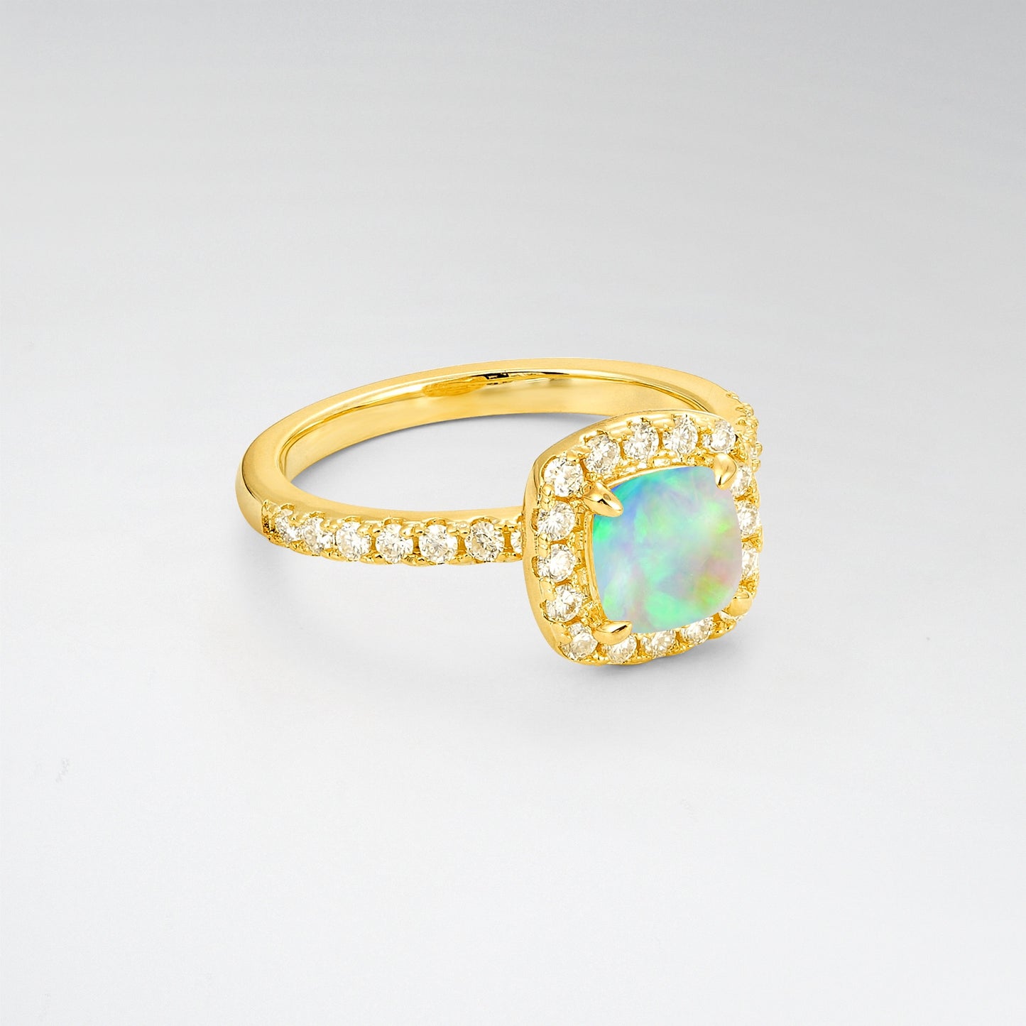 Cushion Cut Elegant Opal Halo Pave Engagement Ring - Additional view