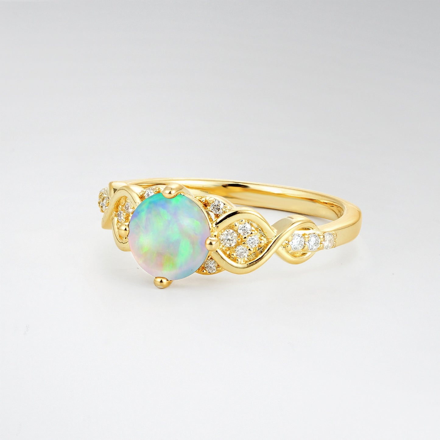 Romantic Round Cut Infinity Twist Opal Engagement Ring - Additional view