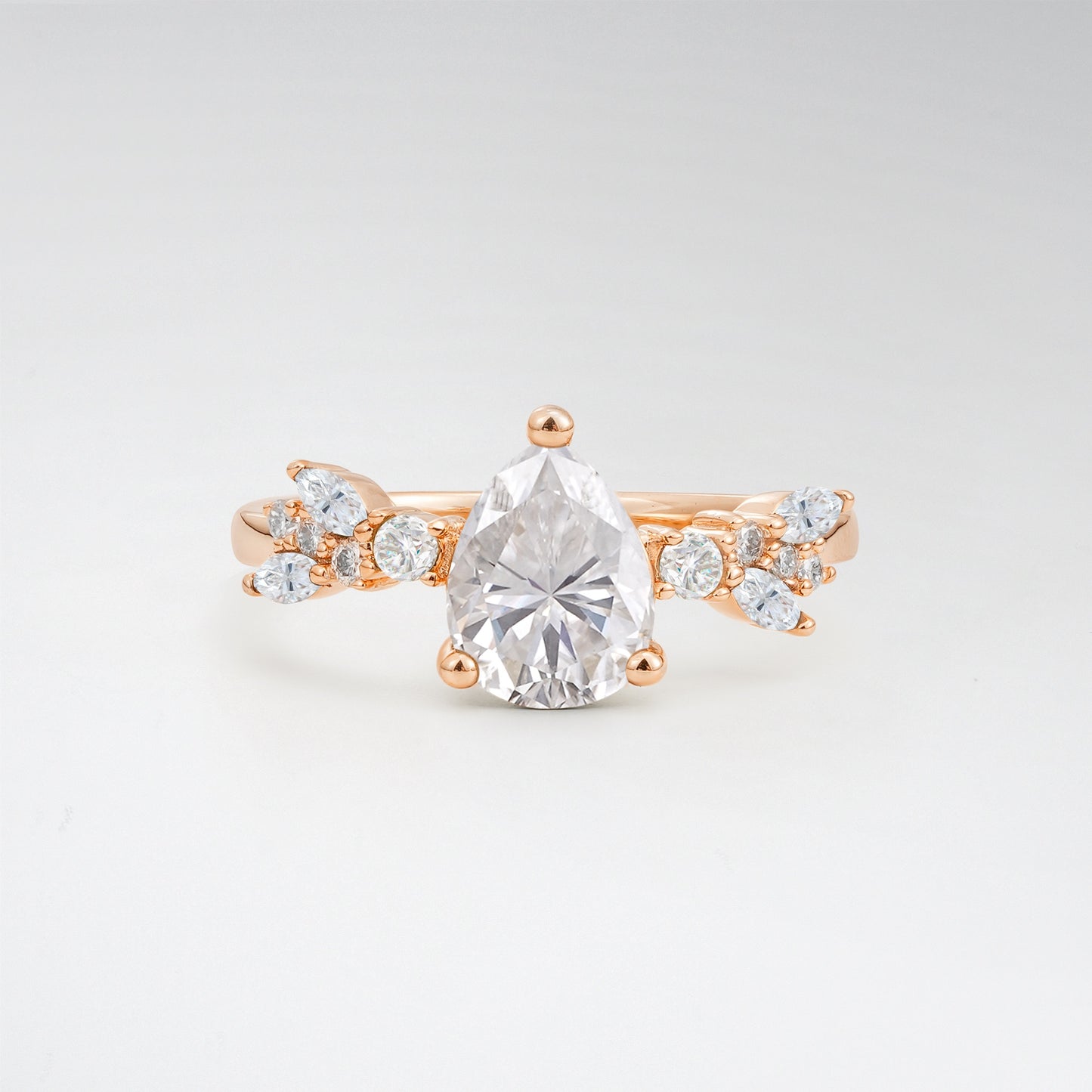 Pear Cut Moissanite 1.0CT Marquise Cluster Nature Inspired Engagement Ring - Additional view