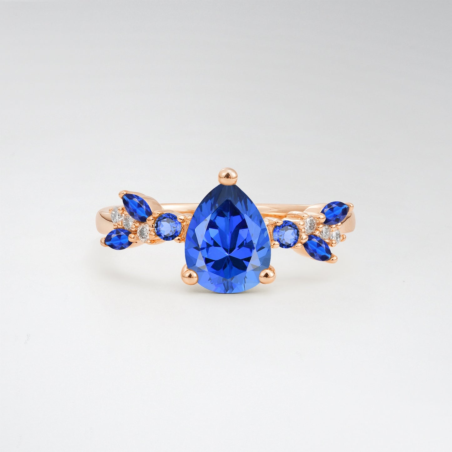 Pear Cut Sapphire 1.0CT Marquise Cluster Nature Inspired Engagement Ring - Additional view