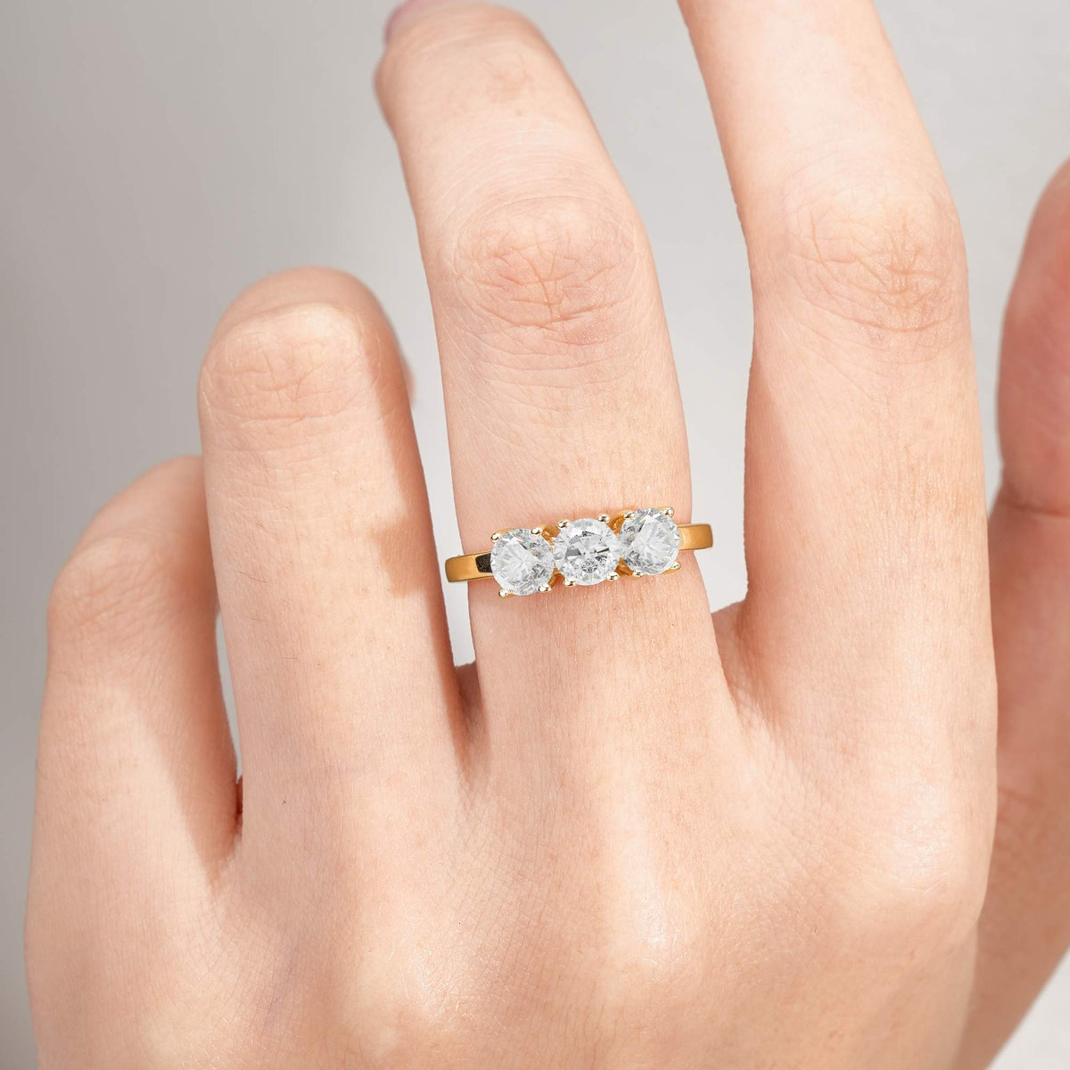 Vintage Round Cut Three Stone Moissanite Engagement Rin - Additional view