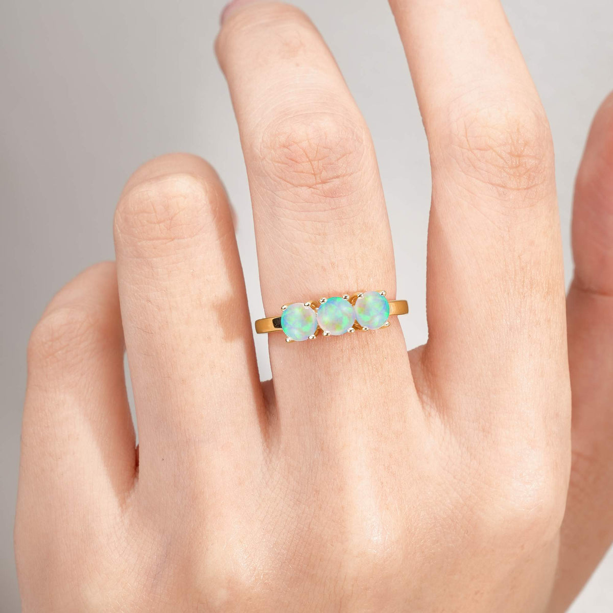 Vintage Round Cut Three Stone Opal Engagement Rin - Additional view