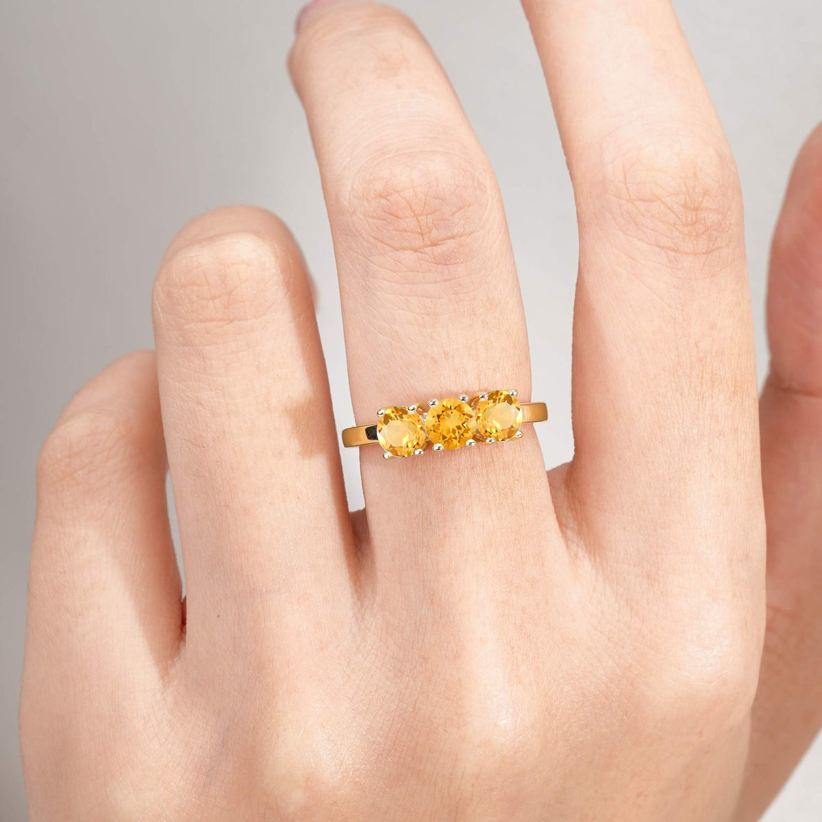 Vintage Round Cut Three Stone Citrine Engagement Rin - Additional view