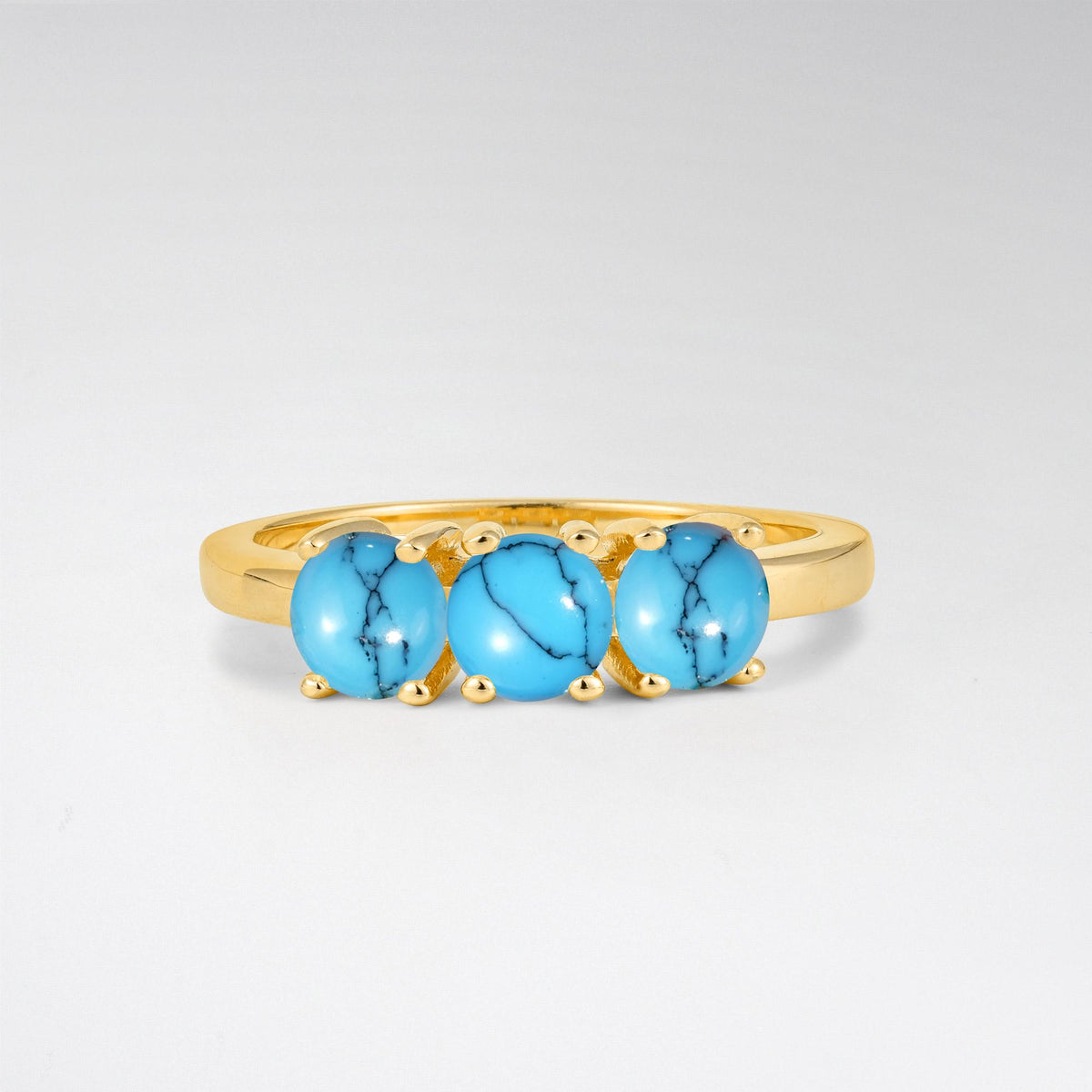 Vintage Round Cut Three Stone Turquoise Engagement Rin - Additional view