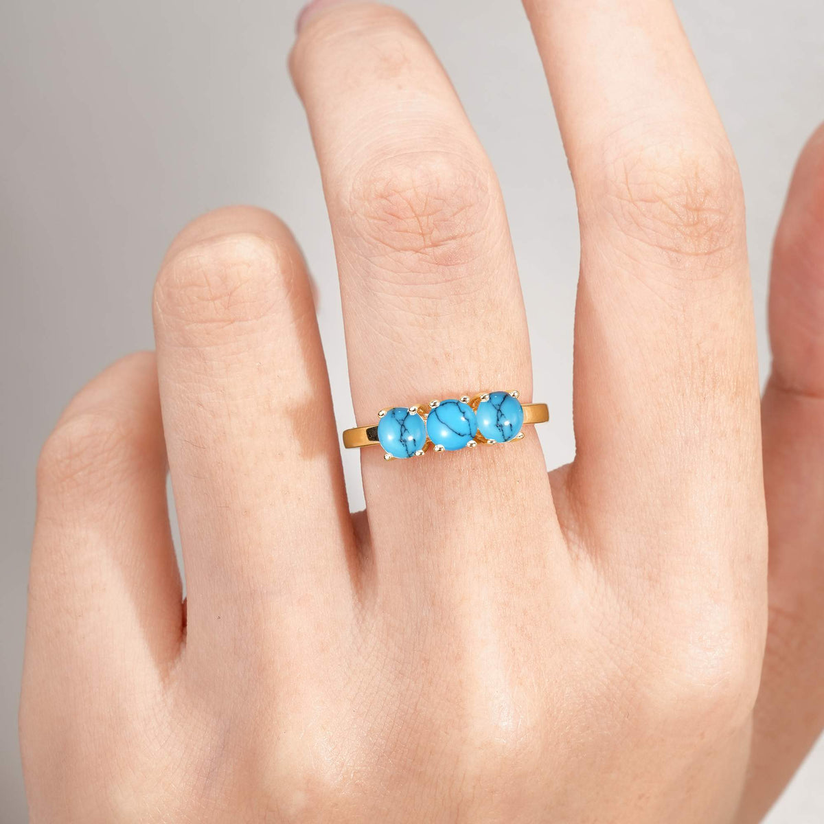 Vintage Round Cut Three Stone Turquoise Engagement Rin - Additional view