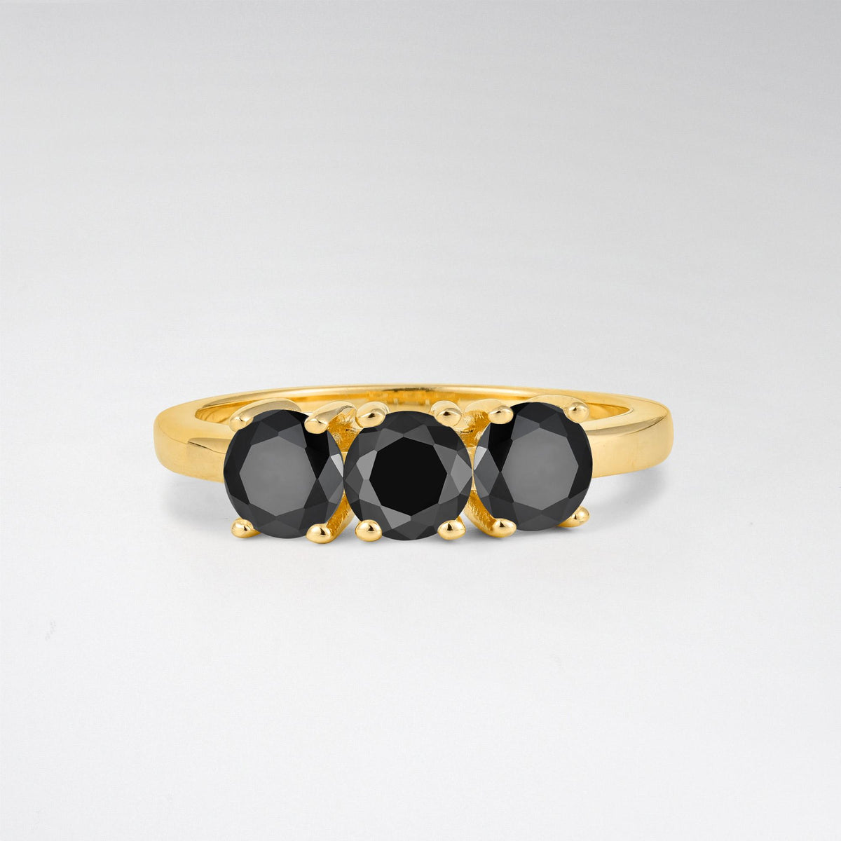 Vintage Round Cut Three Stone Black Onyx Engagement Rin - Additional view