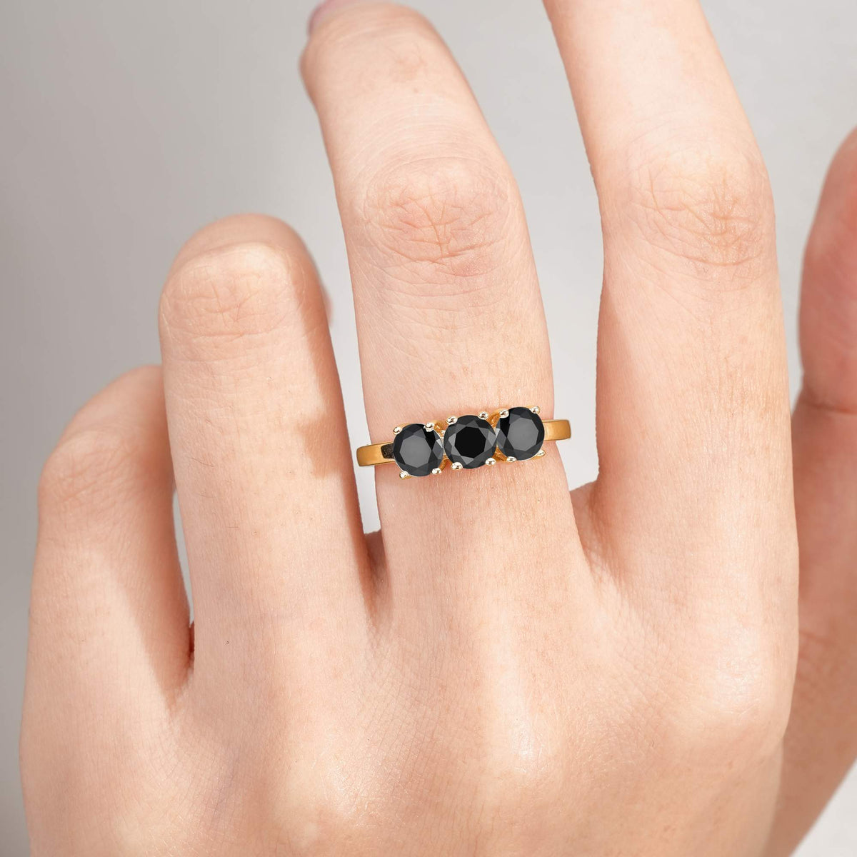 Vintage Round Cut Three Stone Black Onyx Engagement Rin - Additional view