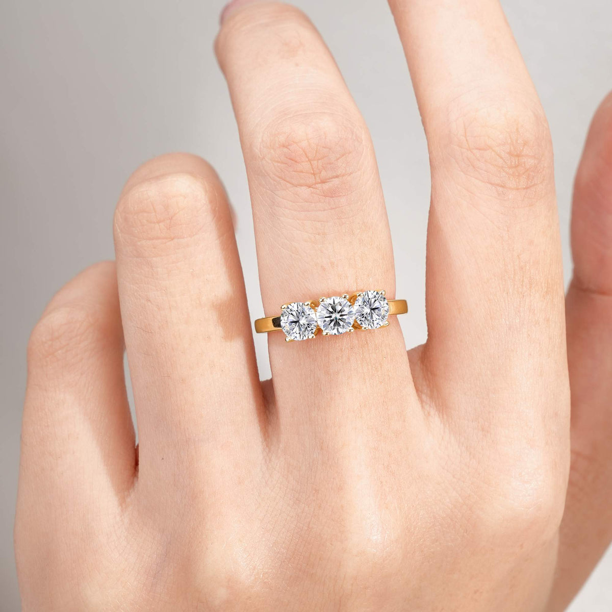 Vintage Round Cut Three Stone Lab Diamond Engagement Rin - Additional view