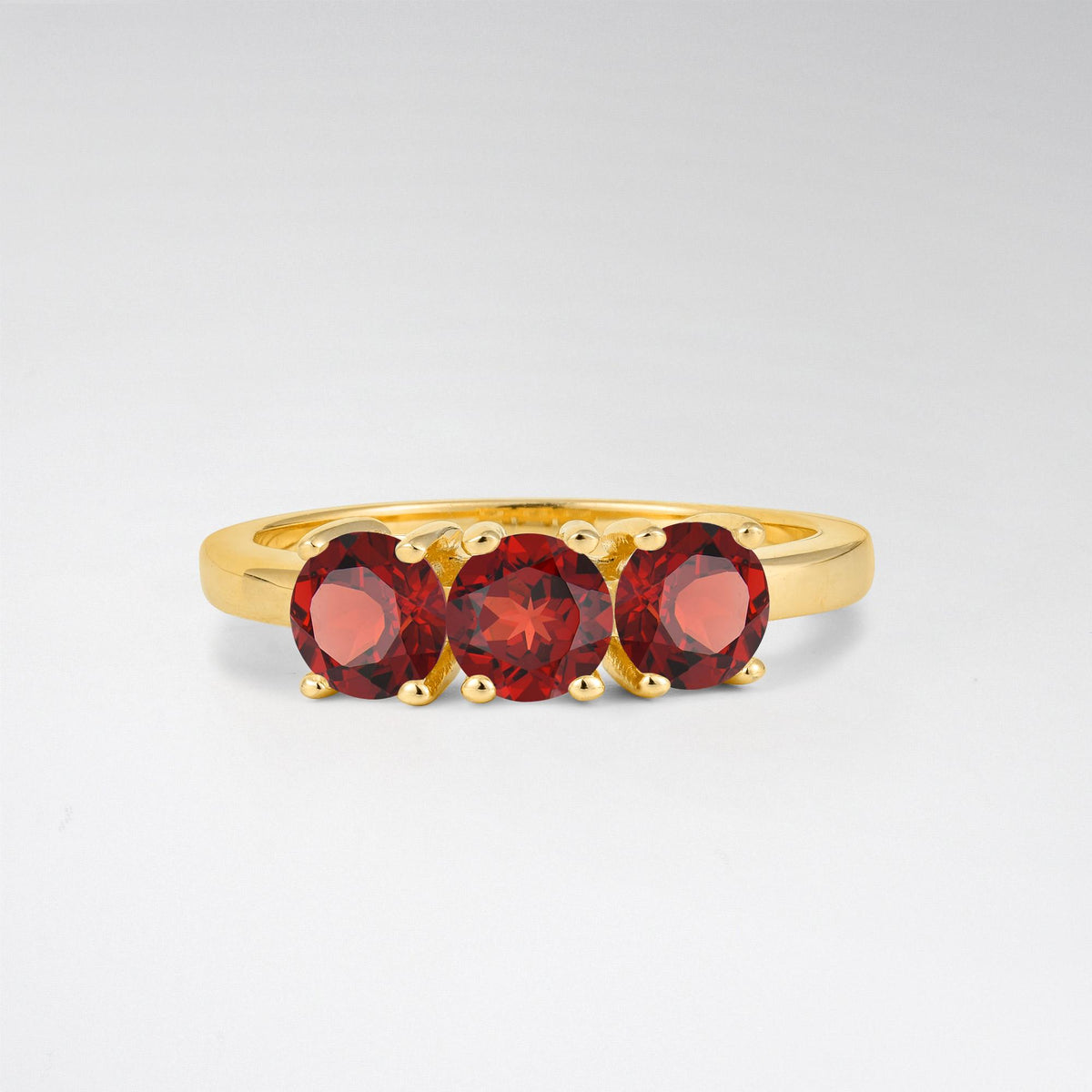 Vintage Round Cut Three Stone Garnet Engagement Rin - Additional view