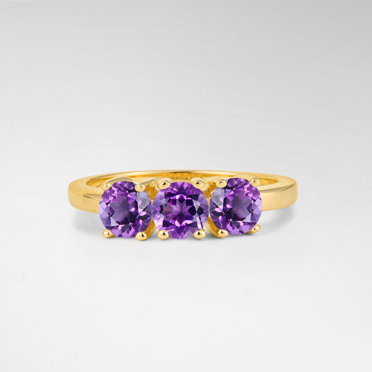 Vintage Round Cut Three Stone Amethyst Engagement Rin - Additional view