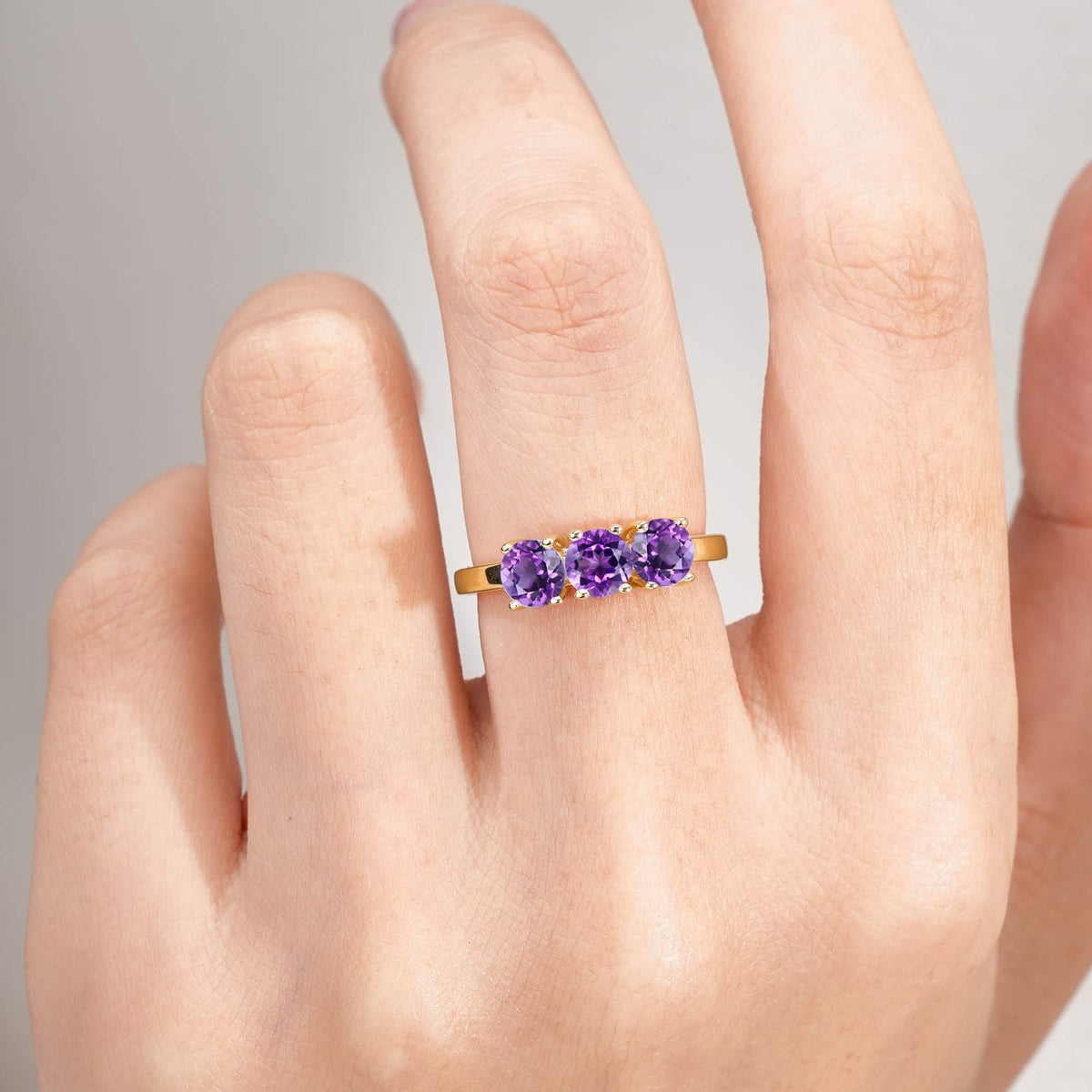 Vintage Round Cut Three Stone Amethyst Engagement Rin - Additional view
