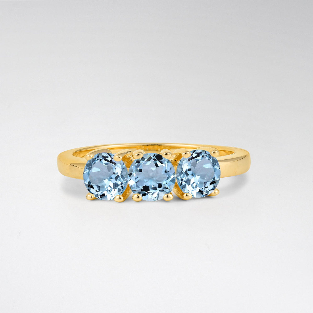 Vintage Round Cut Three Stone Aquamarine Engagement Rin - Additional view