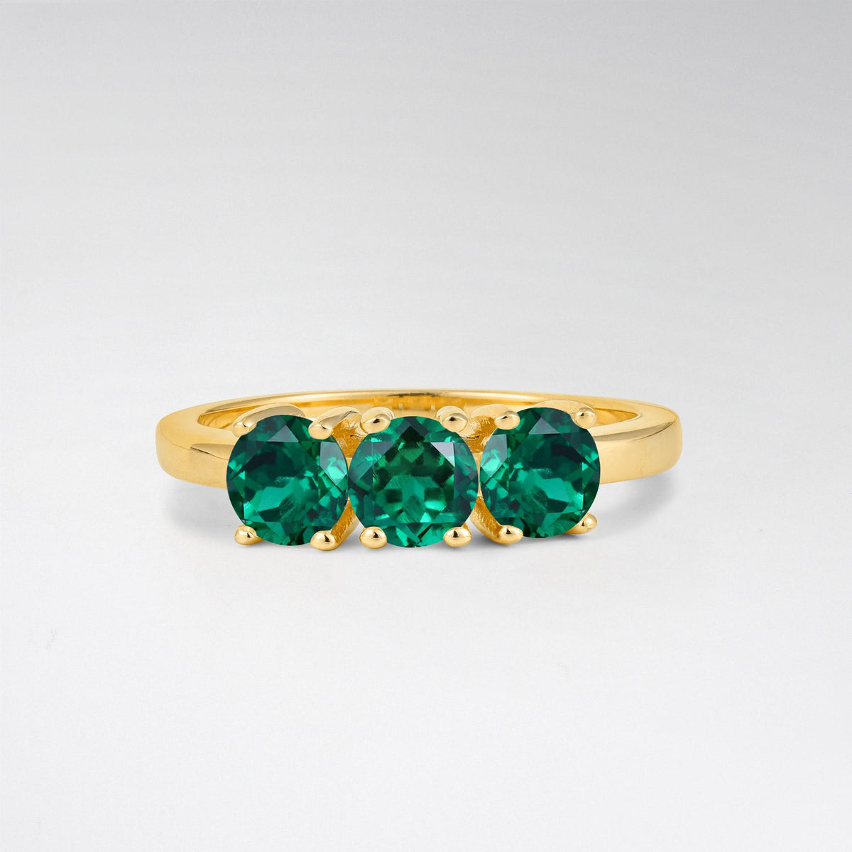 Vintage Round Cut Three Stone Emerald Engagement Rin - Additional view