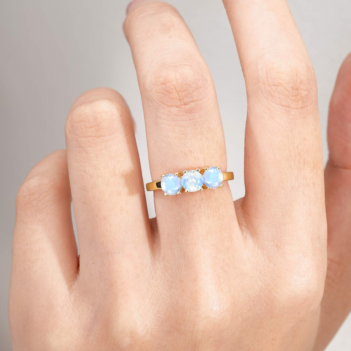 Vintage Round Cut Three Stone Moonstone Engagement Rin - Additional view