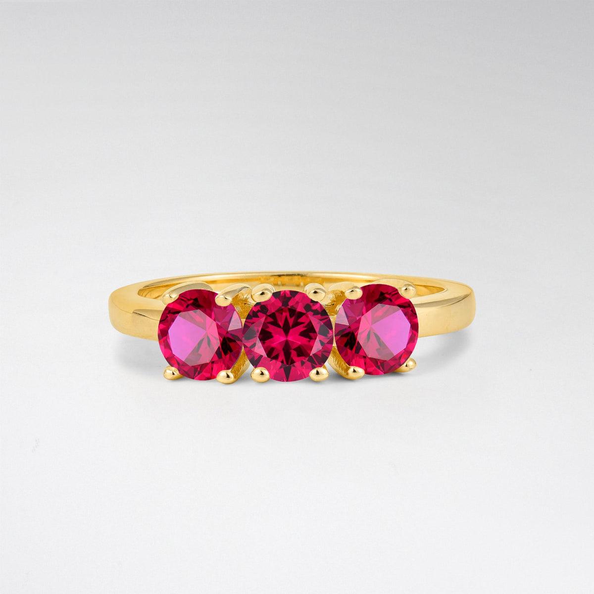 Vintage Round Cut Three Stone Ruby Engagement Rin - Additional view