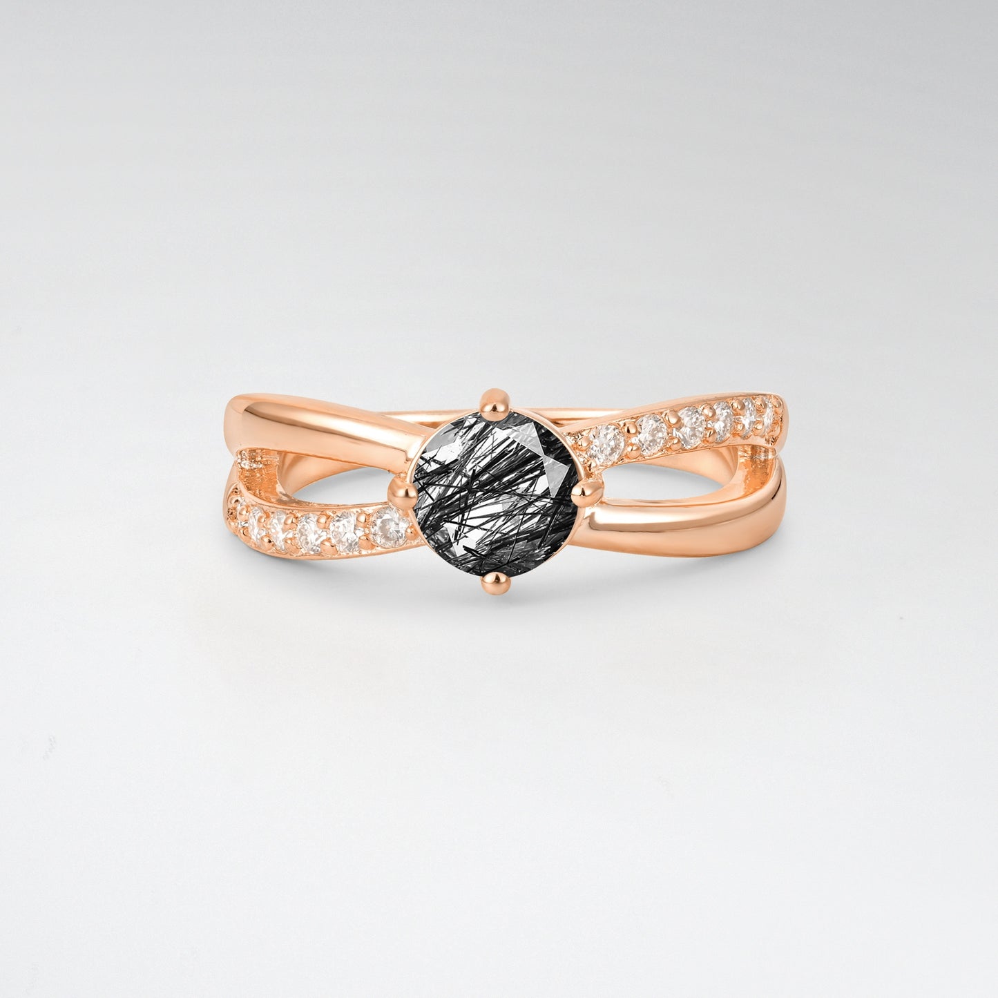 Sparkling Round Cut Black Rutilated Quartz Infinity Twist Engagement Ring - Additional view