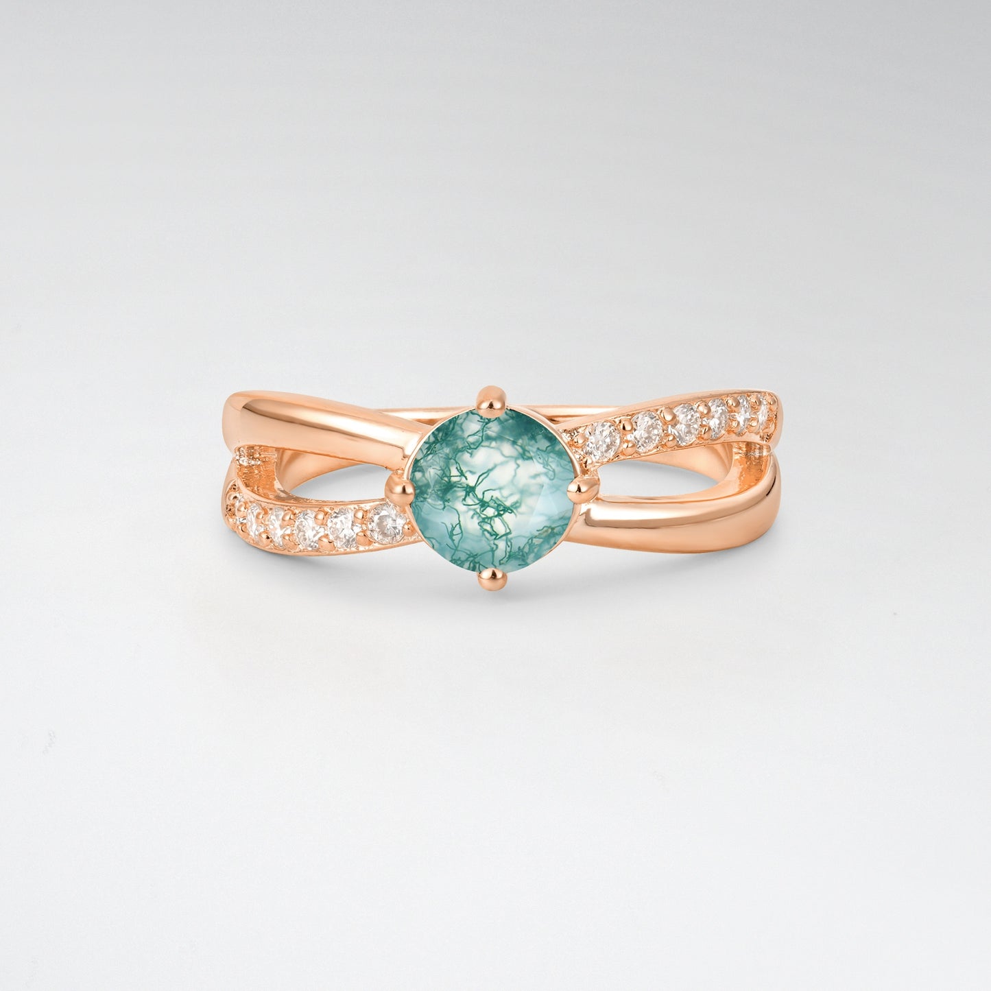 Sparkling Round Cut Moss Agate Infinity Twist Engagement Ring - Additional view