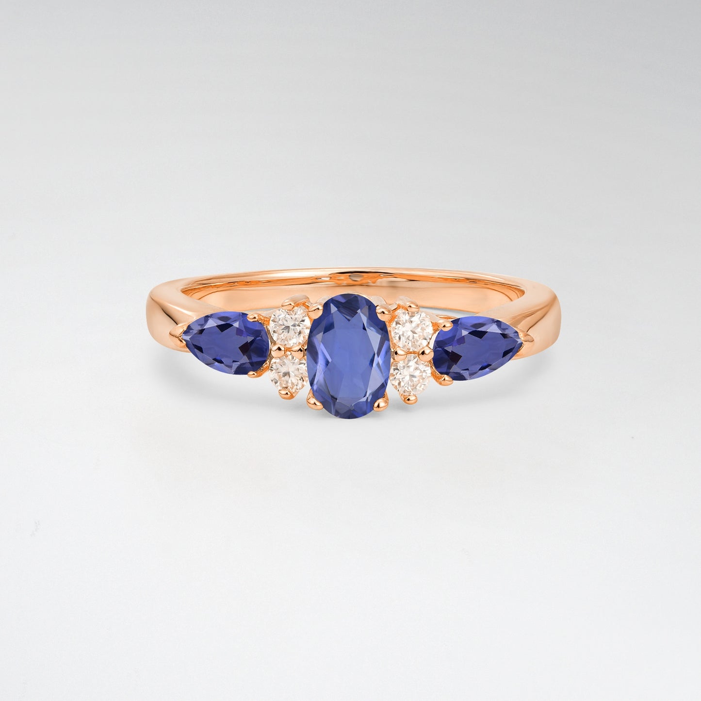 Elegant Oval Cut Tanzanite Pear Accented Engagement Ring - Additional view