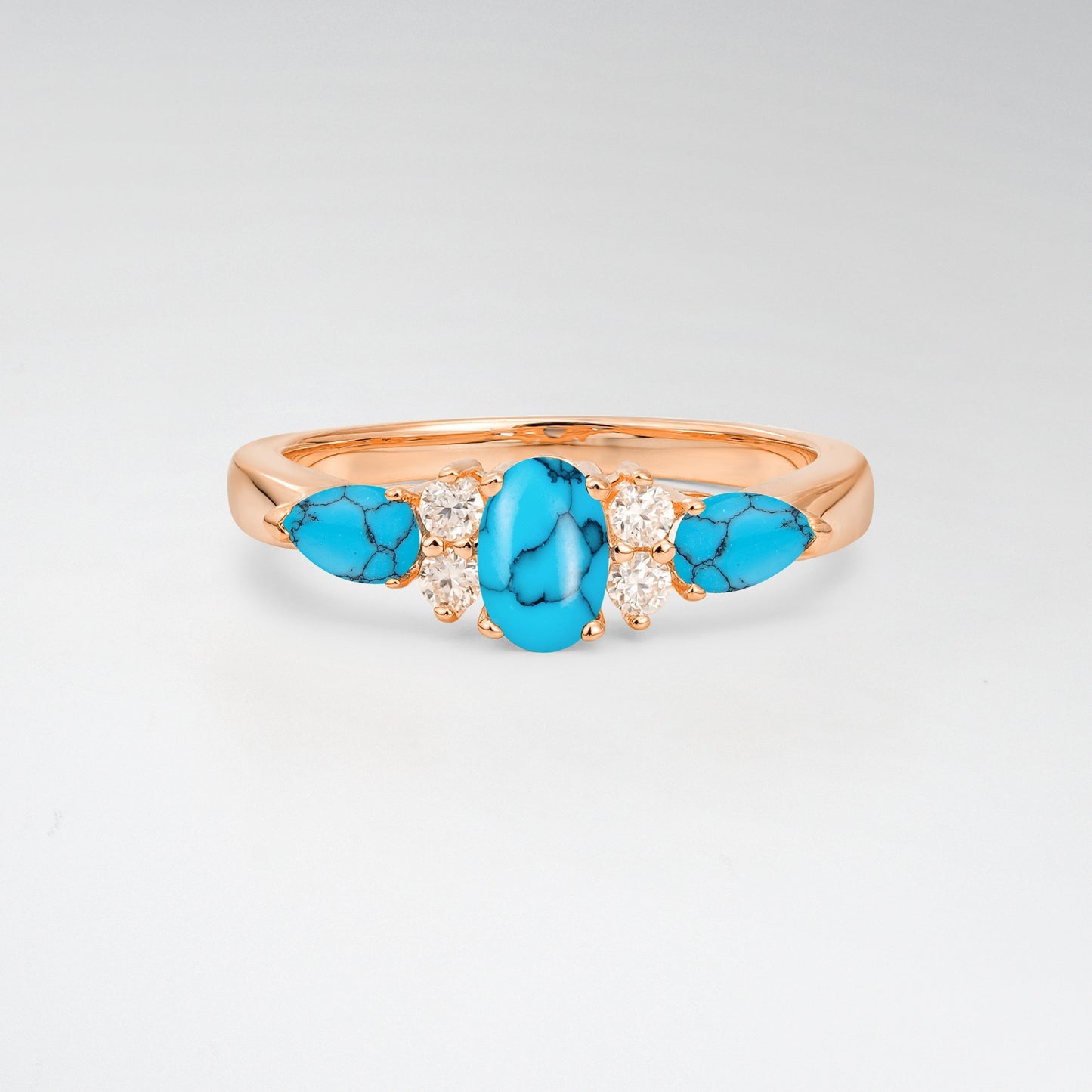 Elegant Oval Cut Turquoise Pear Accented Engagement Ring - Additional view