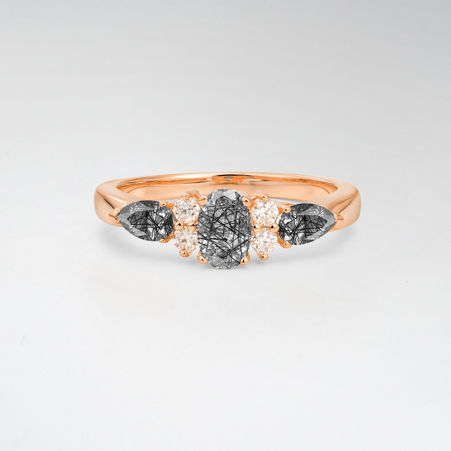 Elegant Oval Cut Black Rutilated Quartz Pear Accented Engagement Ring - Additional view
