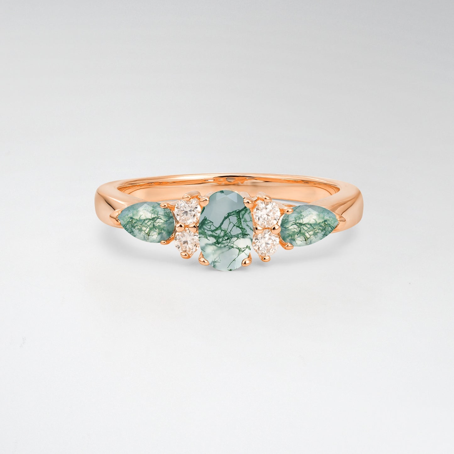 Elegant Oval Cut Moss Agate Pear Accented Engagement Ring - Additional view