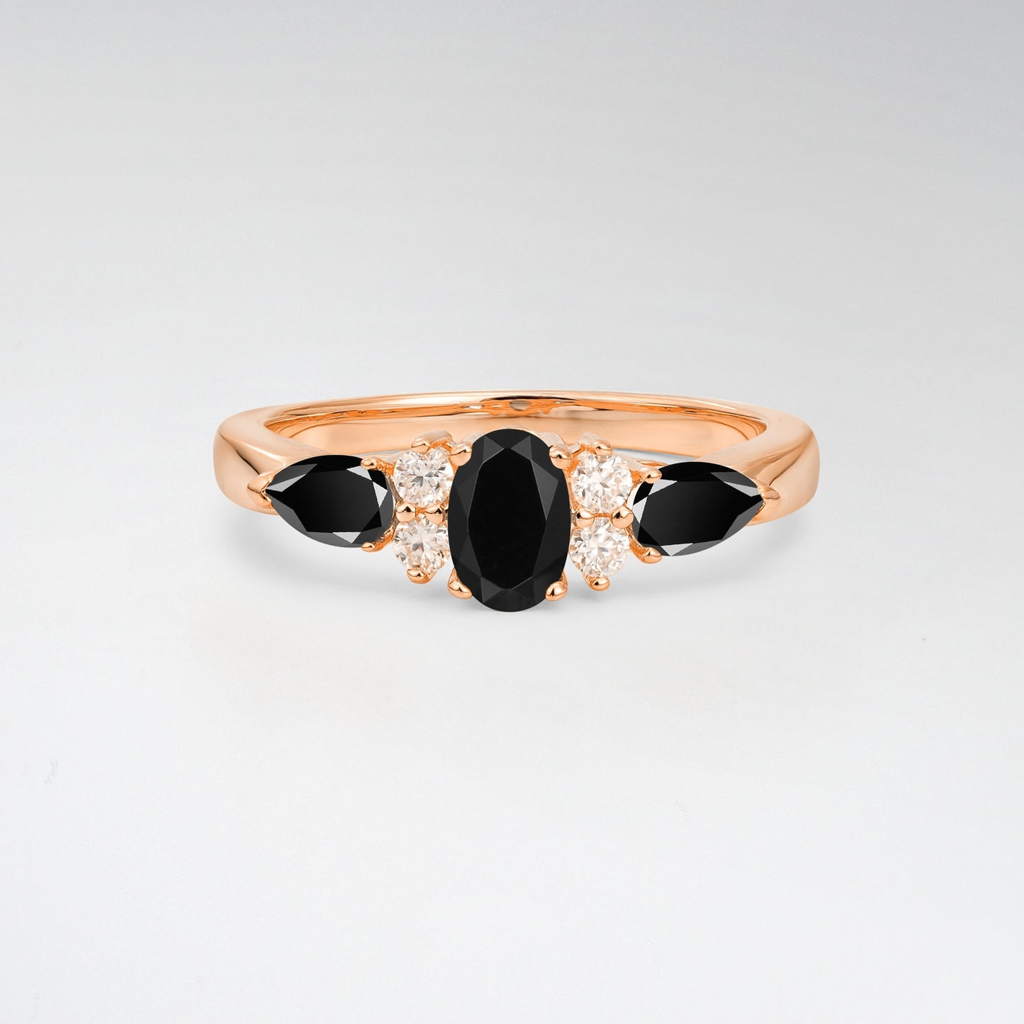 Elegant Oval Cut Black Onyx Pear Accented Engagement Ring - Additional view