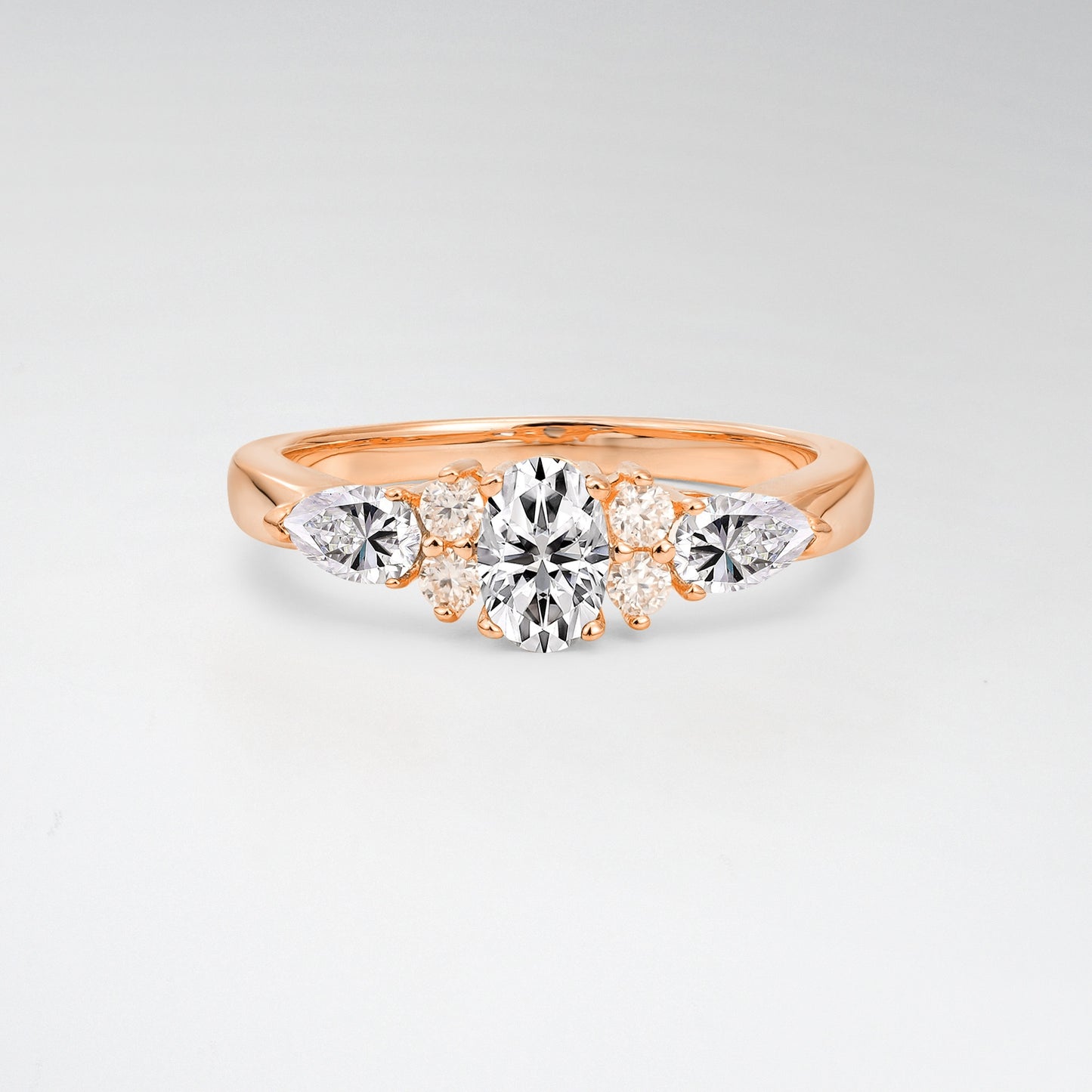 Elegant Oval Cut Lab Diamond Pear Accented Engagement Ring - Additional view