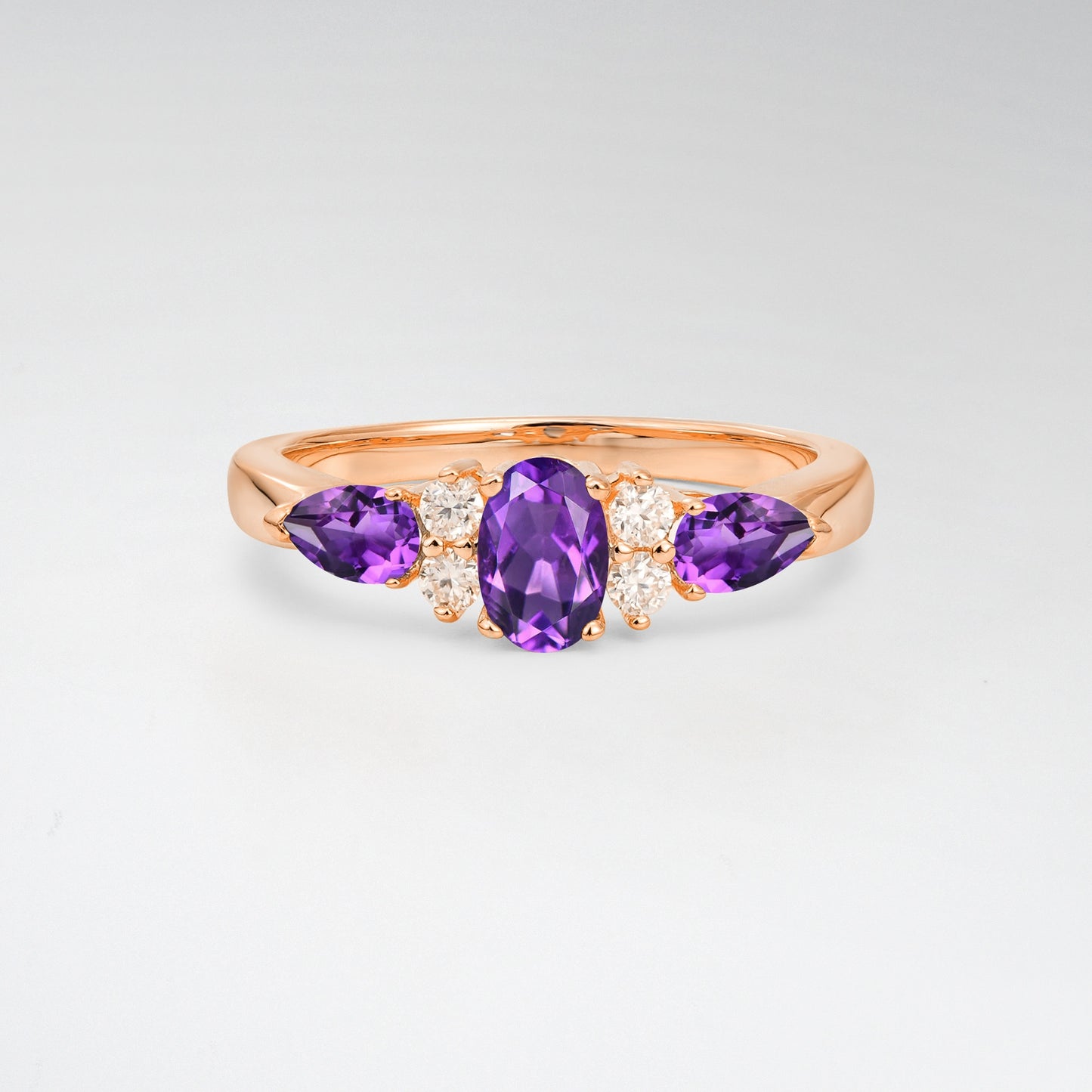 Elegant Oval Cut Amethyst Pear Accented Engagement Ring - Additional view