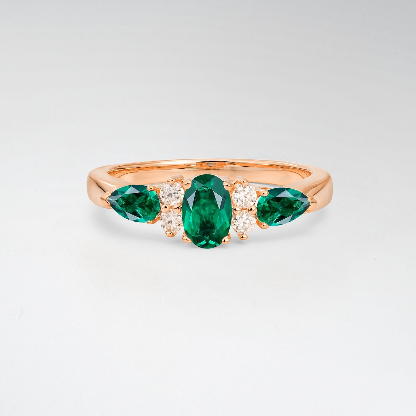 Elegant Oval Cut Emerald Pear Accented Engagement Ring - Additional view