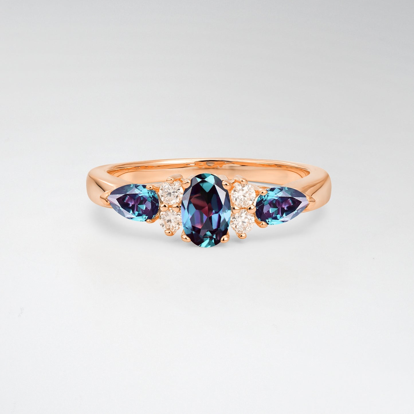 Elegant Oval Cut Alexandrite Pear Accented Engagement Ring - Additional view