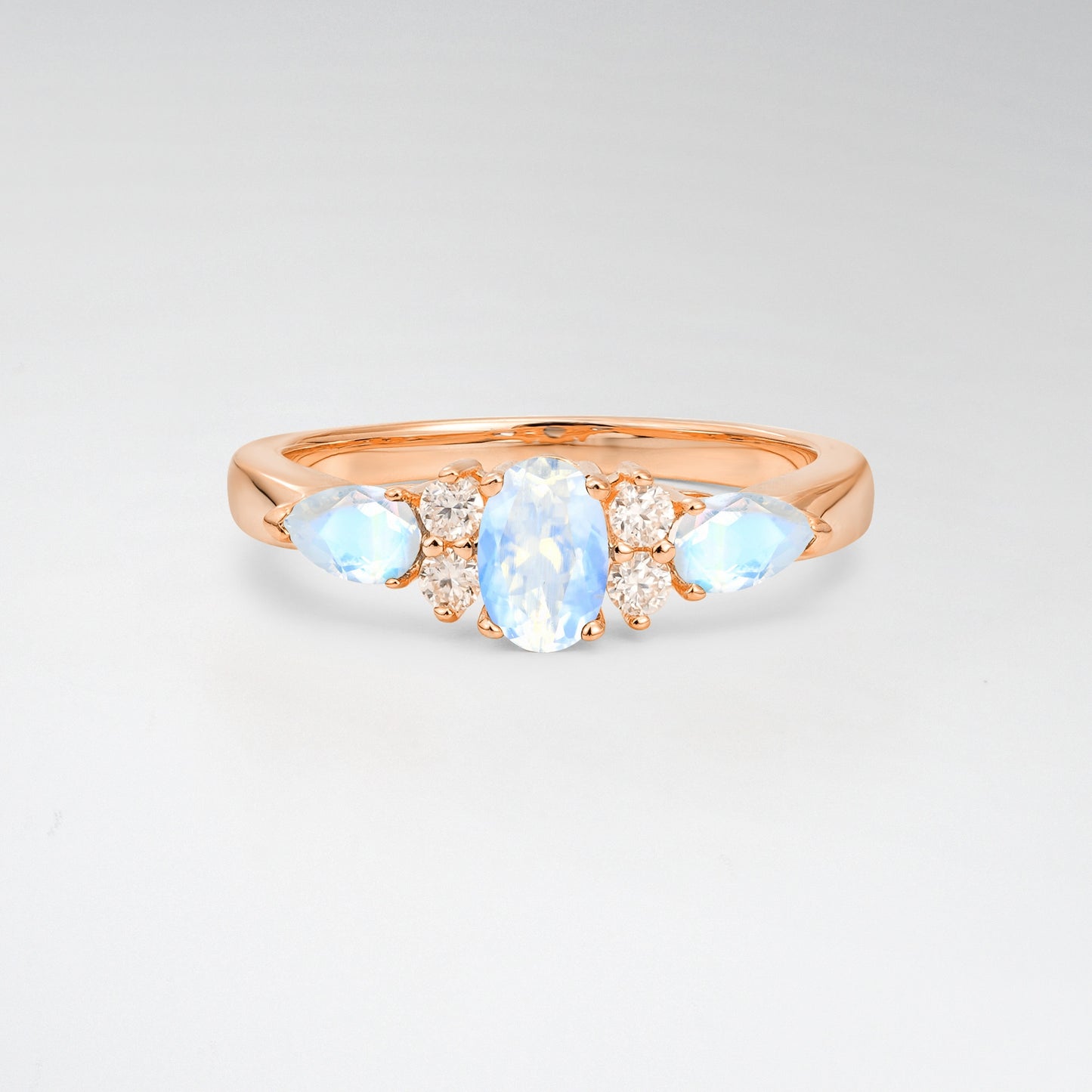 Elegant Oval Cut Moonstone Pear Accented Engagement Ring - Additional view