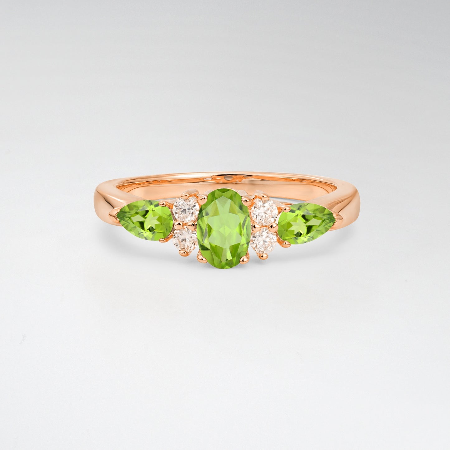 Elegant Oval Cut Peridot Pear Accented Engagement Ring - Additional view