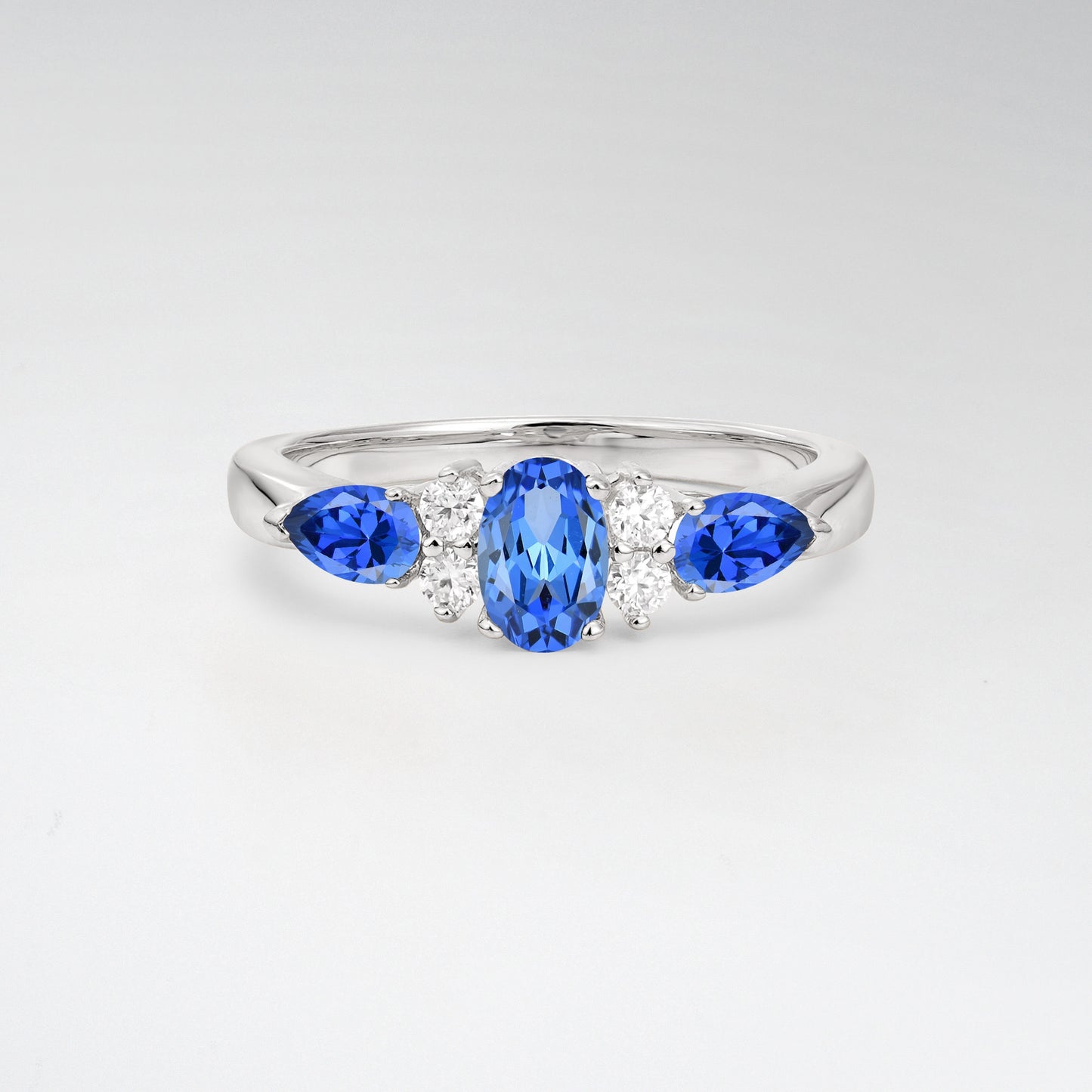 Elegant Oval Cut Sapphire Pear Accented Engagement Ring - Additional view