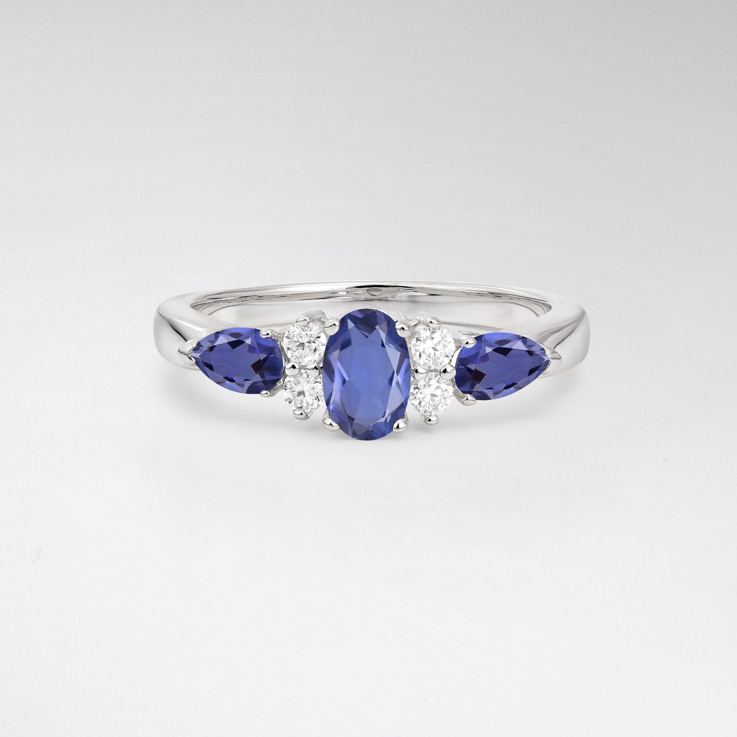 Elegant Oval Cut Tanzanite Pear Accented Engagement Ring - Additional view
